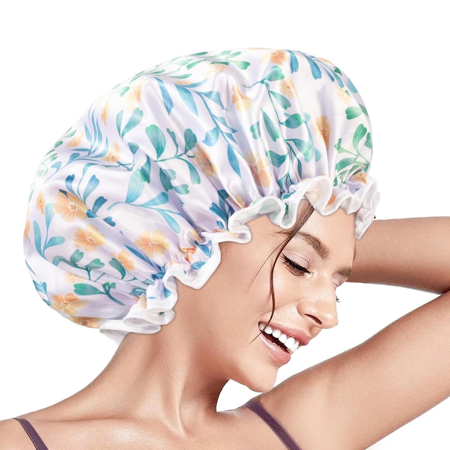 Aquior Shower Cap for Women, Reusable Shower Caps Double Layer Waterproof Womens Girls Adult Hair Cap for all Hair Lengths with EVA Lining, Soft Shower Caps for Long Thick Hair
