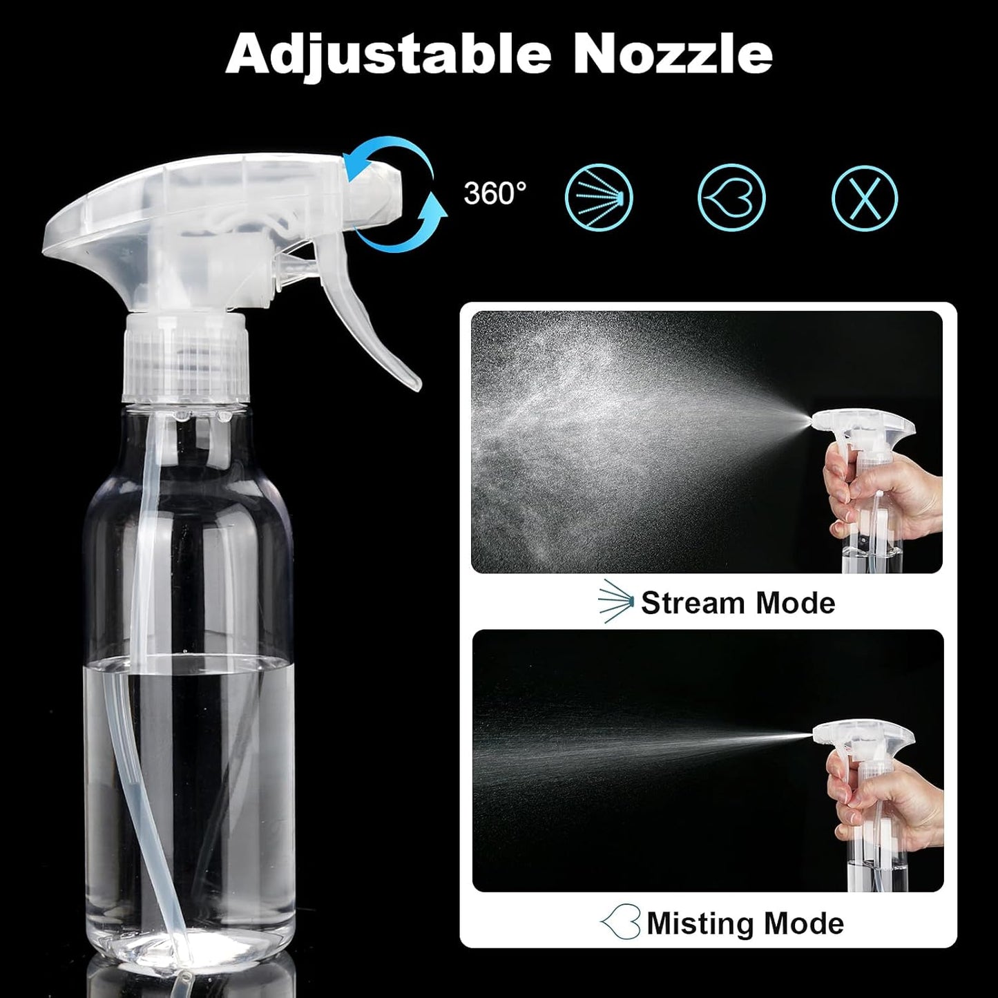 Cosywell Plastic Spray Bottles 8.8oz/260ml 4 Pack Empty Spray Bottle for Cleaning Mist/Stream Heavy Duty Water Spraying Bottle for Cooking Solutions Essential Oils Hair Care(Clear)