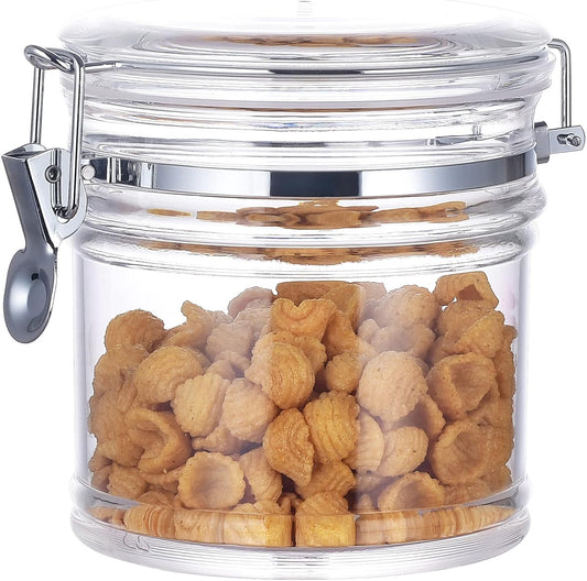35 oz Reinforced Small Acrylic Canister with Locking Clamp, Airtight Flip Jar | Food Storage Container for Flour, Sugar, Coffee, Candy, Cookie etc
