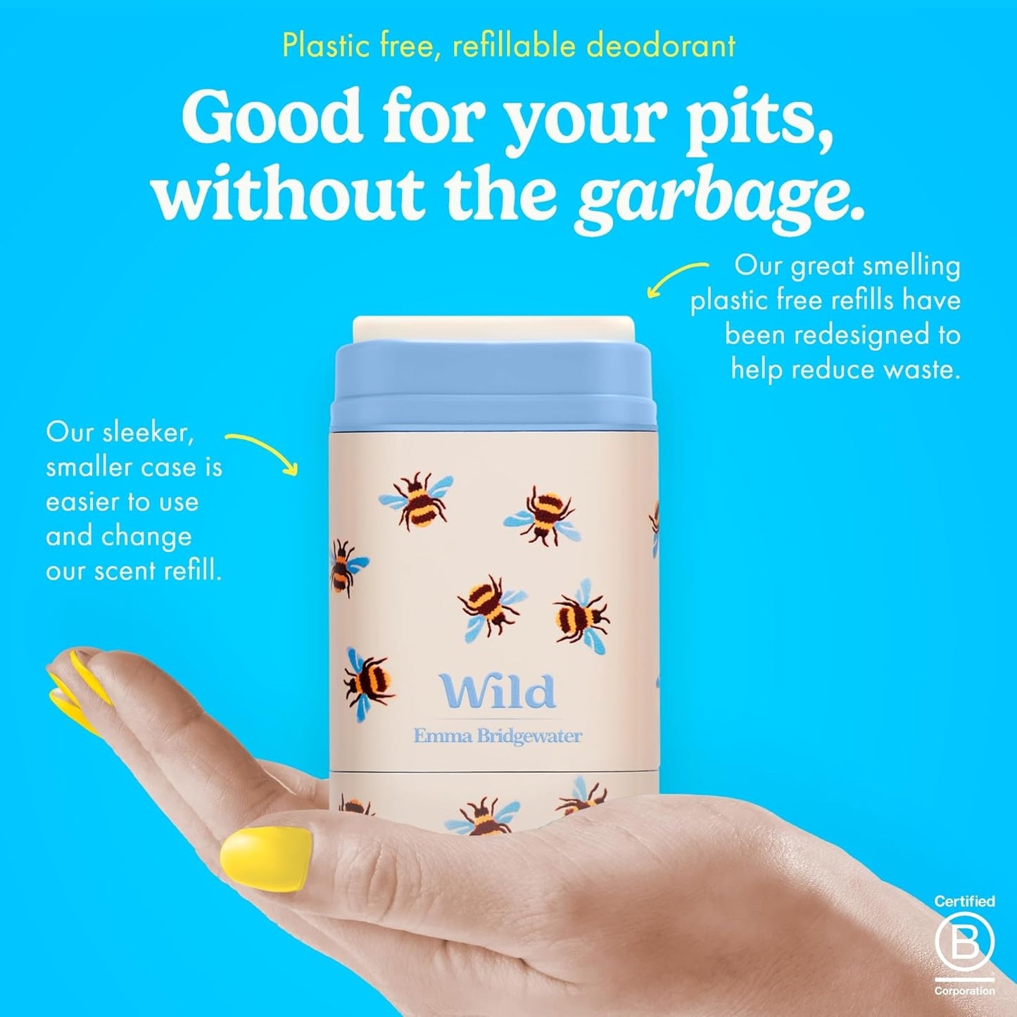 Wild - The Full Monty Starter Kit - Bee Case with Refills in a Variety of Fresh Scents 5 x 1.4oz - Refillable Deodorant & Aluminum Free - Long Lasting Protection - Vegan