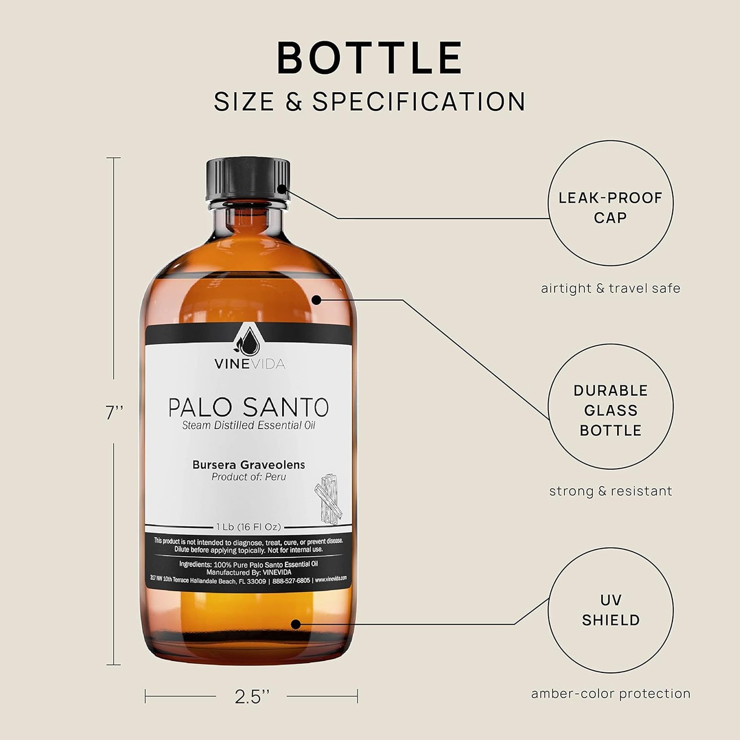 VINEVIDA Palo Santo Essential Oil 16 oz - Pure, Undiluted