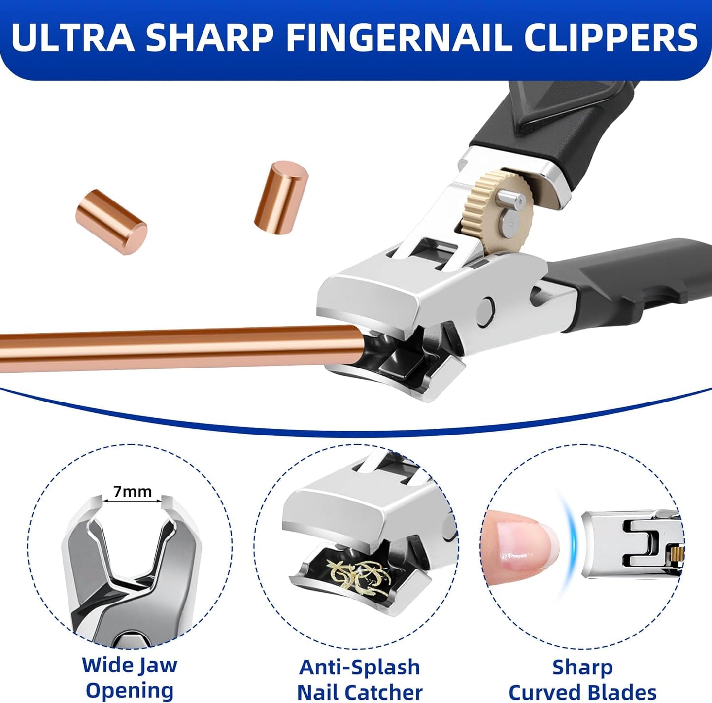 Graddi Orthoclip Nail Clippers for Thick Toenail Clippers for Seniors, Ultra Sharp Nail Clippers for Men, Heavy Duty Ingrown Toenail Clippers, Slanted Nail Cutters with Long Handle, Wide Jaw