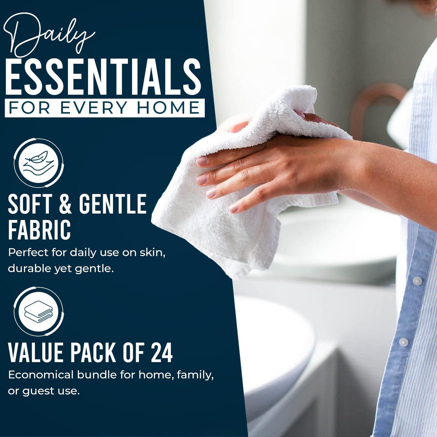 DAN RIVER 100% Cotton Wash Cloths 24 Pack [12x12] Soft & Absorbent Rags for Body, Gym, Hotels & Spa Perfect for Everyday Use Fingertip Towels, Opal Blue