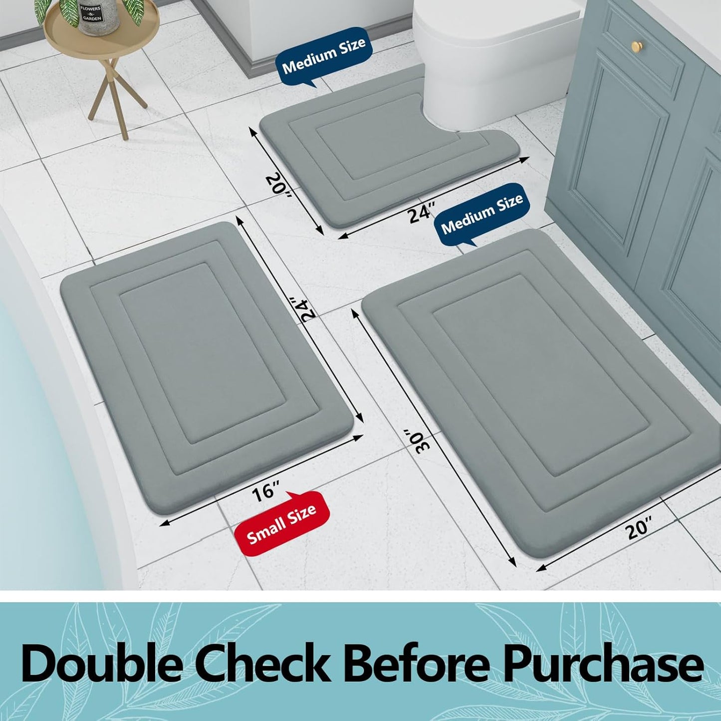 Arotive Memory Foam Bathroom Rug Mat 47x20, Ultra Soft and Absorbent Bath Mat, Machine Wash Dry, Comfortable Bath Rug Carpet for Bathroom Floor, Tub and Shower, Grey