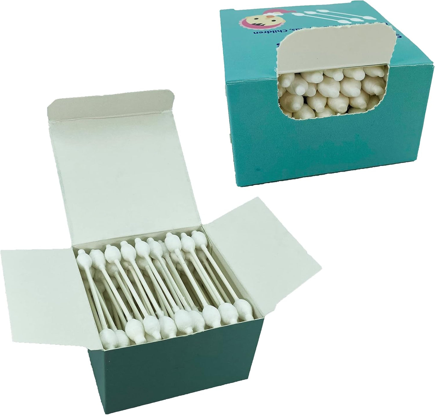 300pcs CGR Baby Safety Cotton Swabs with Large Tips for Newborn, Babies, Kids, Children, 100% Organic Cotton, White Paper Sticks, 5 Pack of 60 Swabs Total(5 Paper Boxes)