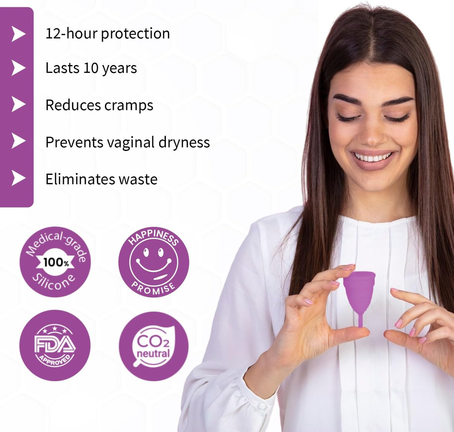 Angel's Peel Lounge Menstrual Cup for Women - 100% Medical-Grade Leak-Free Soft & Flexible Silicone Cup - 12 Hour Leak Protection Eco-Friendly & Reusable Period Cups for Women - Purple - Small