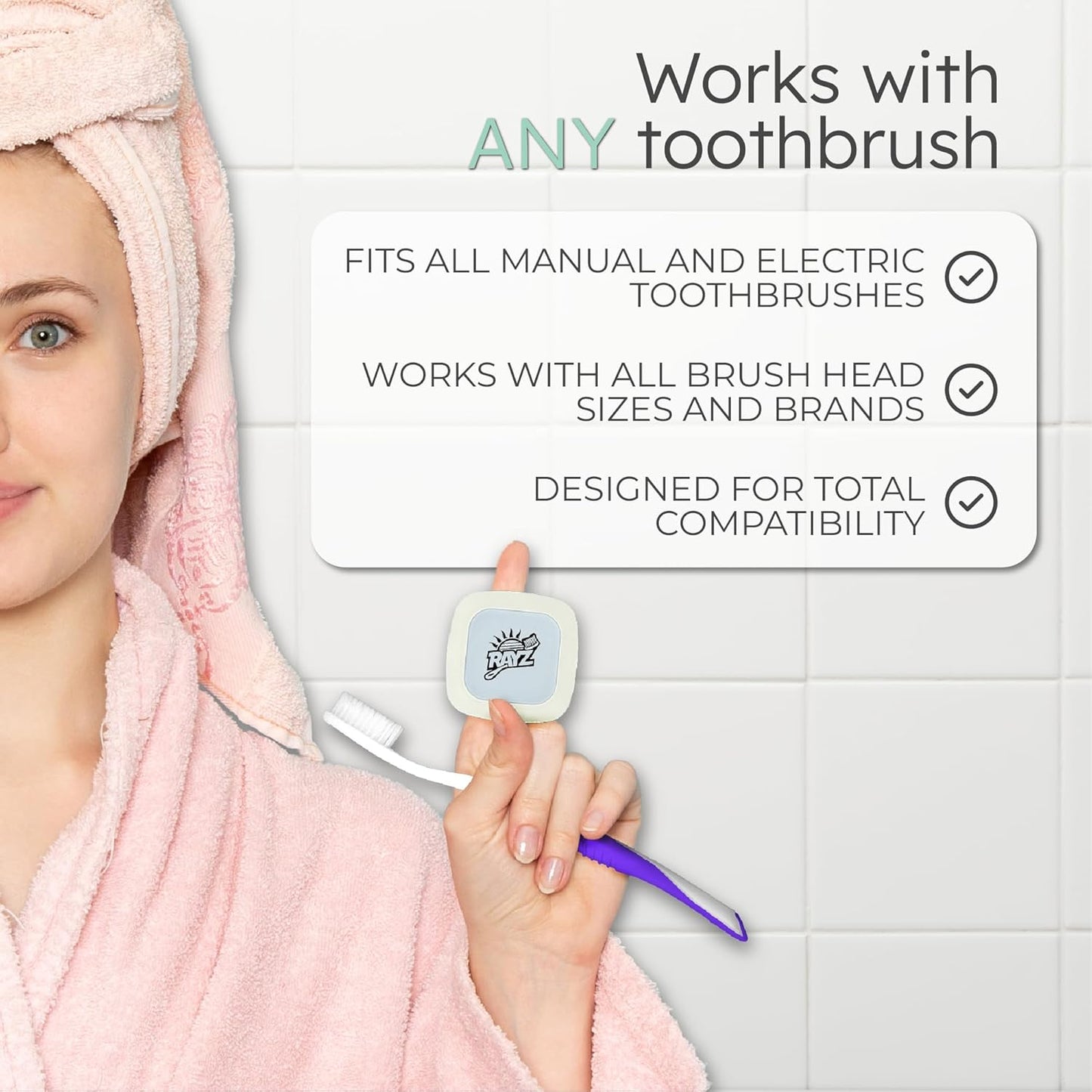 Rayz UV-C Toothbrush Sanitizer | Portable & Rechargeable | 99.9% Sanitization in 3 Minutes | Wall Mountable, Travel-Friendly & TSA-Approved (Pearl)