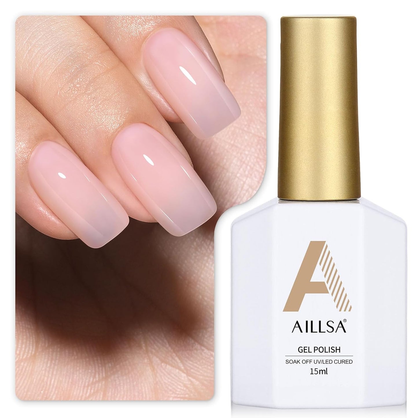 AILLSA Milky Pink Gel Nail Polish Natural Nude Jelly Gel Polish Light Color Translucent Nude Polish Sheer Pink Neutral Nails Soak Off U V Gel for French Manicure Nail Salon at Home 0.51 Fl Oz/GB90