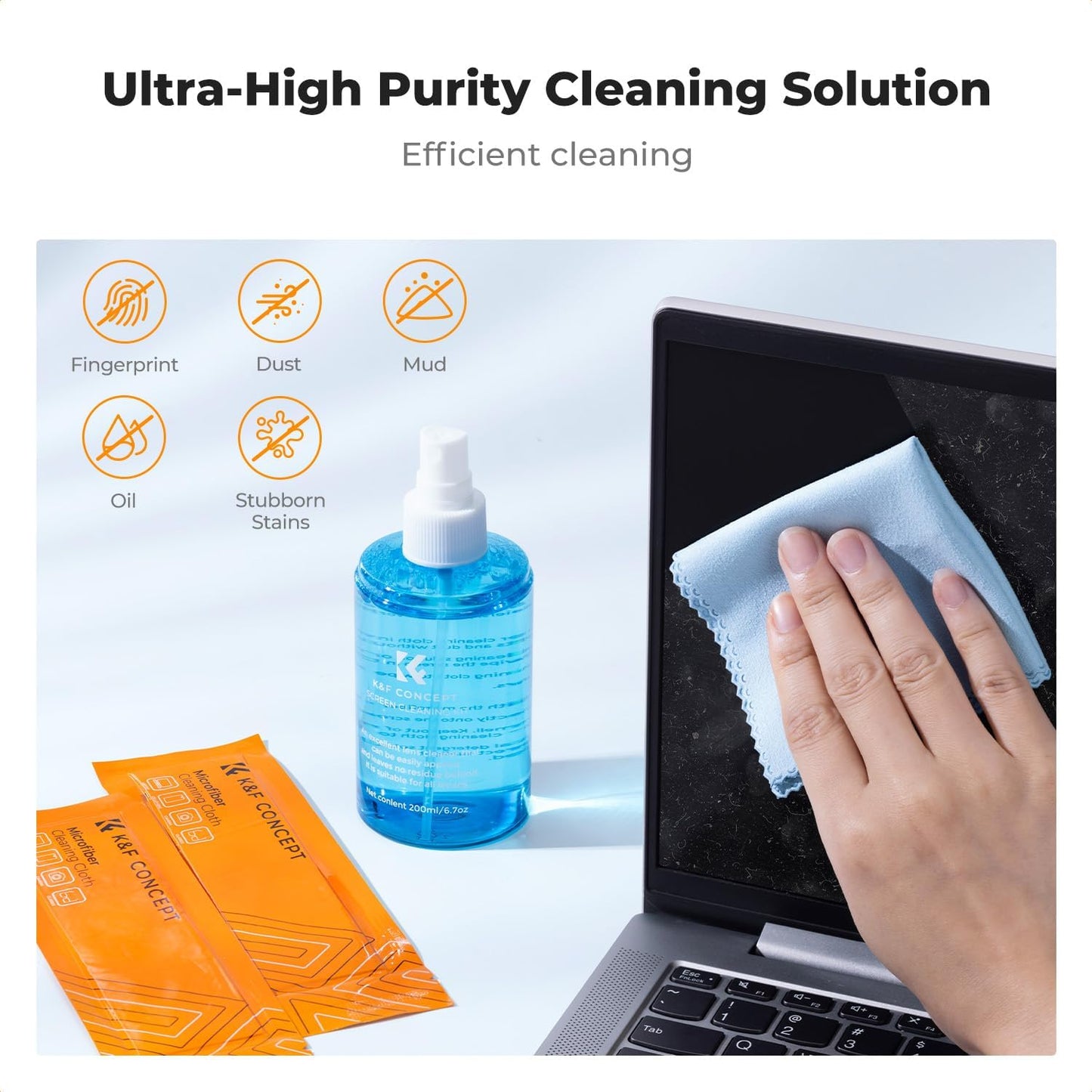 K&F CONCEPT Screen Cleaner Spray, with 2 Microfiber Cleaning Cloth, Touchscreen Cleaning Kit for LCD LED DVD TV, Smartphone, iPad, Laptop, Tablet Monitor, Computer Monitor, Electronic Devices (200ml)