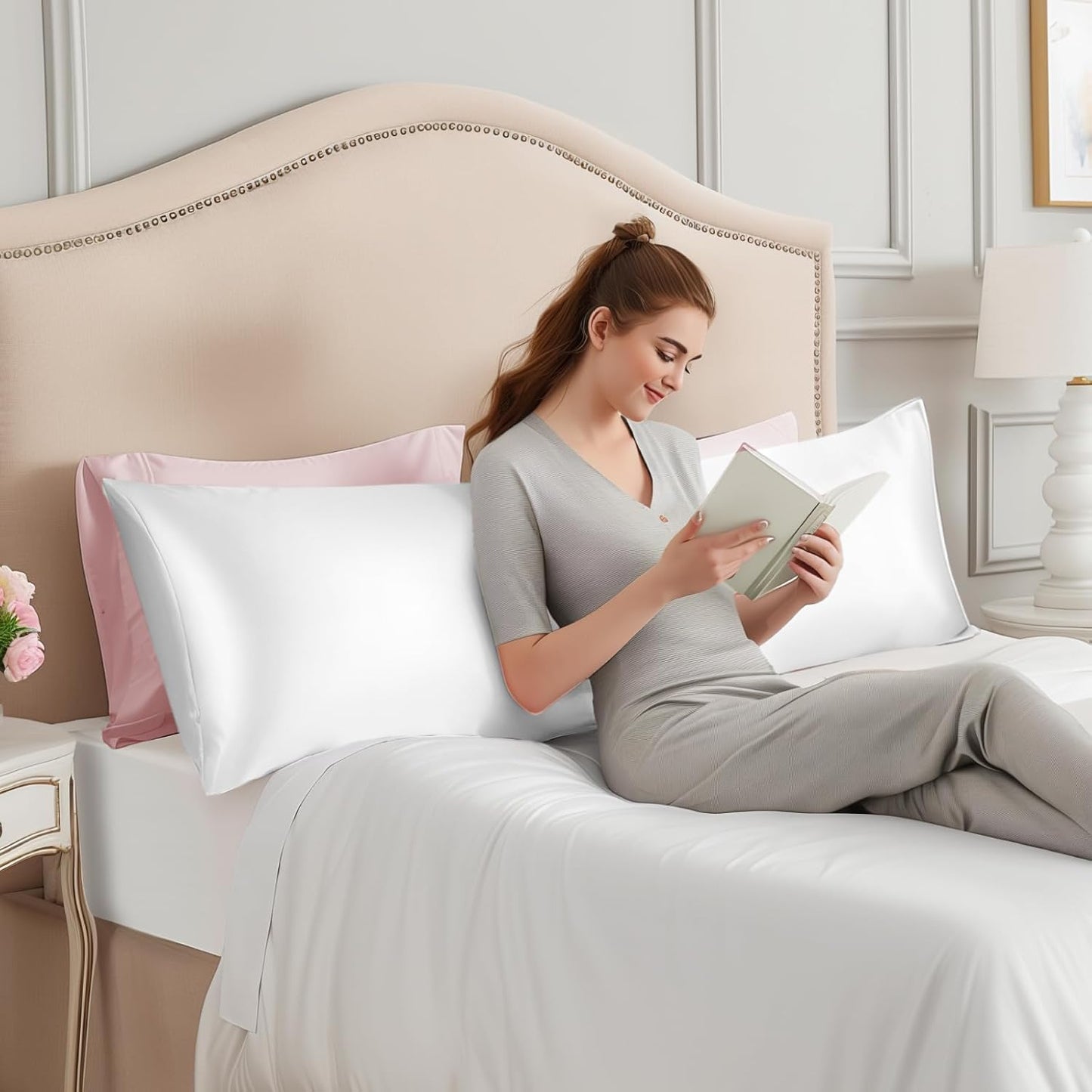 INFIIXSO Body Pillow Cover with Zipper, Luxury Mulberry Silk Body Pillow Case 20x54 Inches, Ultra Smooth and Soft Cooling Long Pillowcase, Gift for Women, Men(White)