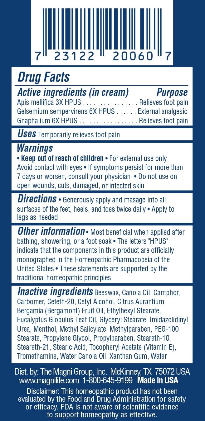 MagniLife Pain Relieving Foot Cream Soothing Relief for Soreness, Pain, Burning, Tingling, Itching or Sensitivity in Feet & Legs - All-Natural Moisturizing Topical - Petroleum-Free - 4oz Tube