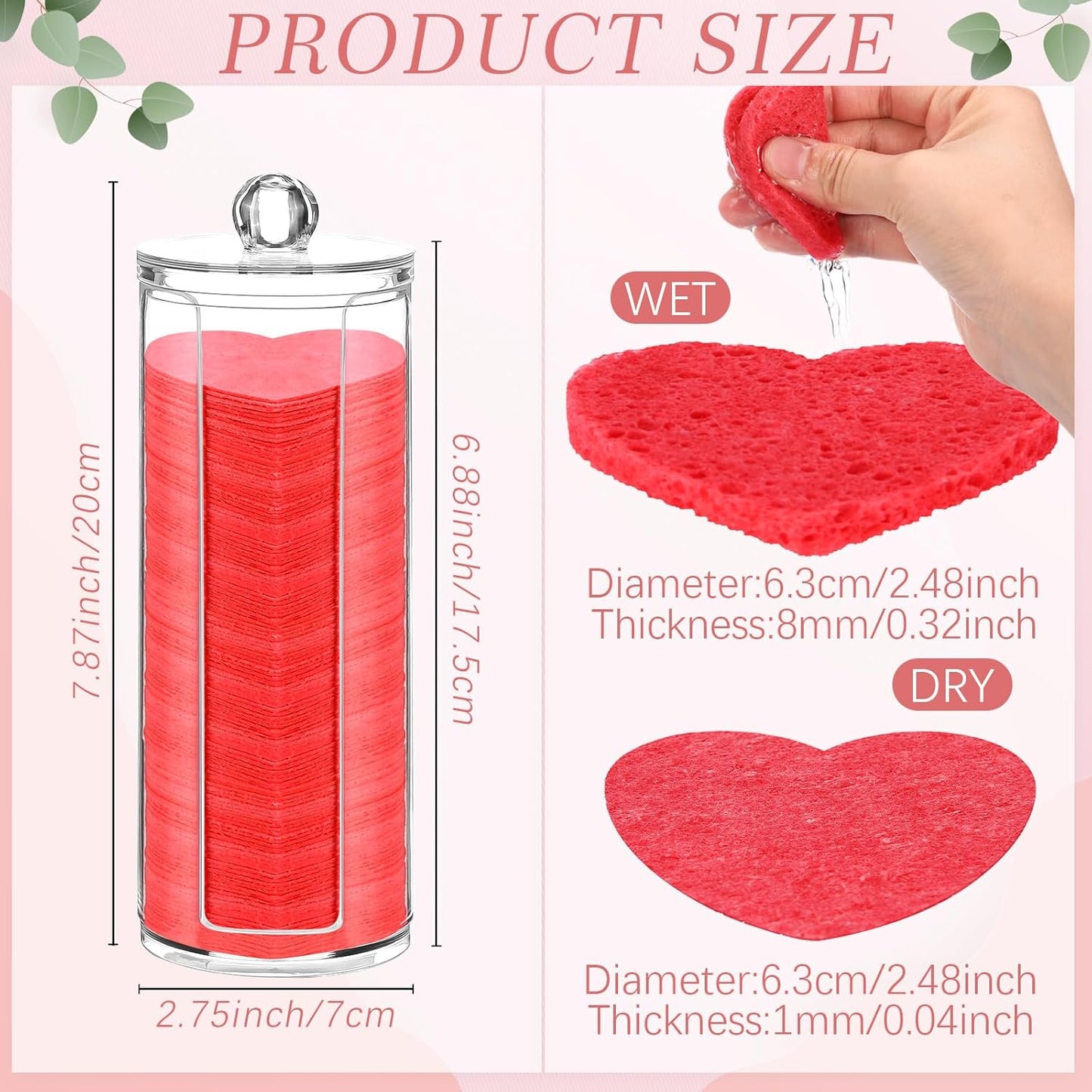 Sieral 120 Pcs Compressed Facial Sponges with Container Disposable Face Sponge Pads for Washing Face Cleansing Exfoliating Esthetician Makeup Removal(Heart,Red)