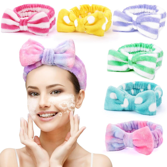 6 Pack Spa Headband for Women Skincare Makeup Headband Soft Coral Fleece Bow Hairband Party Favors Goody Bag Stuffers Christmas Stocking Stuffers for Woman Adult Teen Spa Gifts For Women Gifts Basket