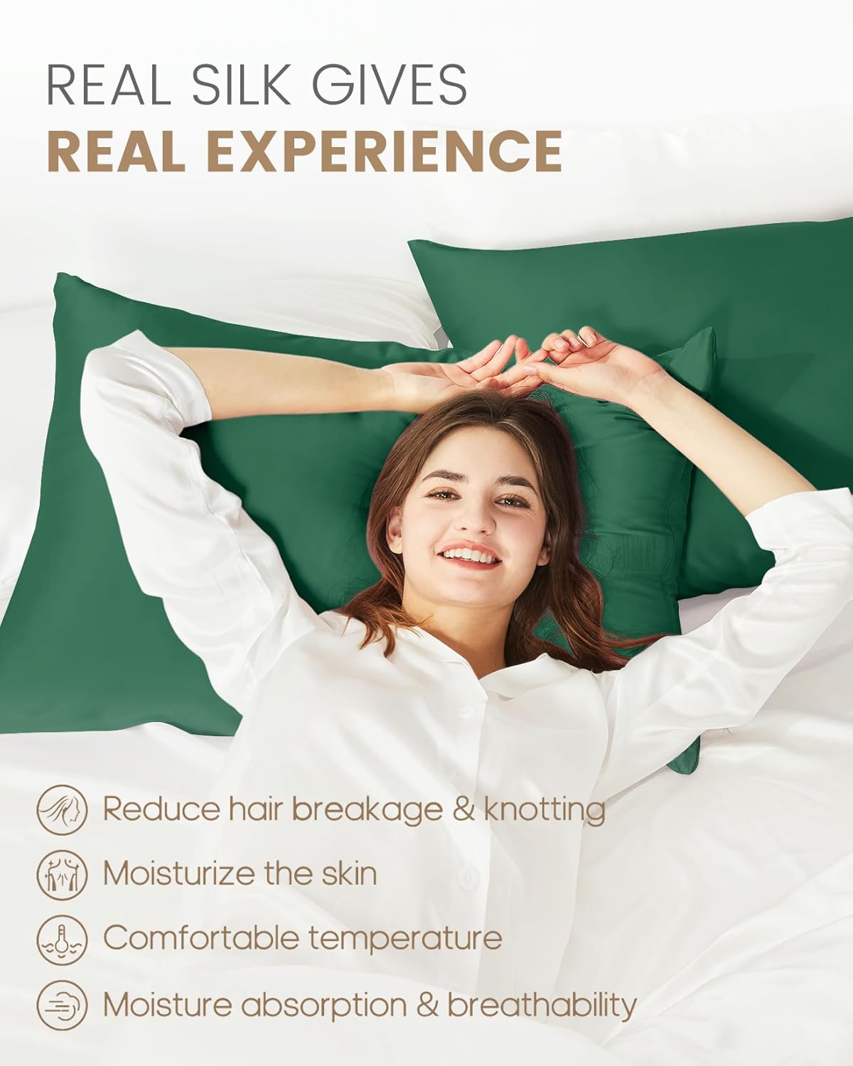THXSILK 100% Pure Mulberry Silk Pillowcase for Hair and Skin, 6A+ Grade Silk Pillow Case Queen Size 20"x30", Real Silk Pillowcase with Zipper, Anti Aging Acne Free (Emerald Green)