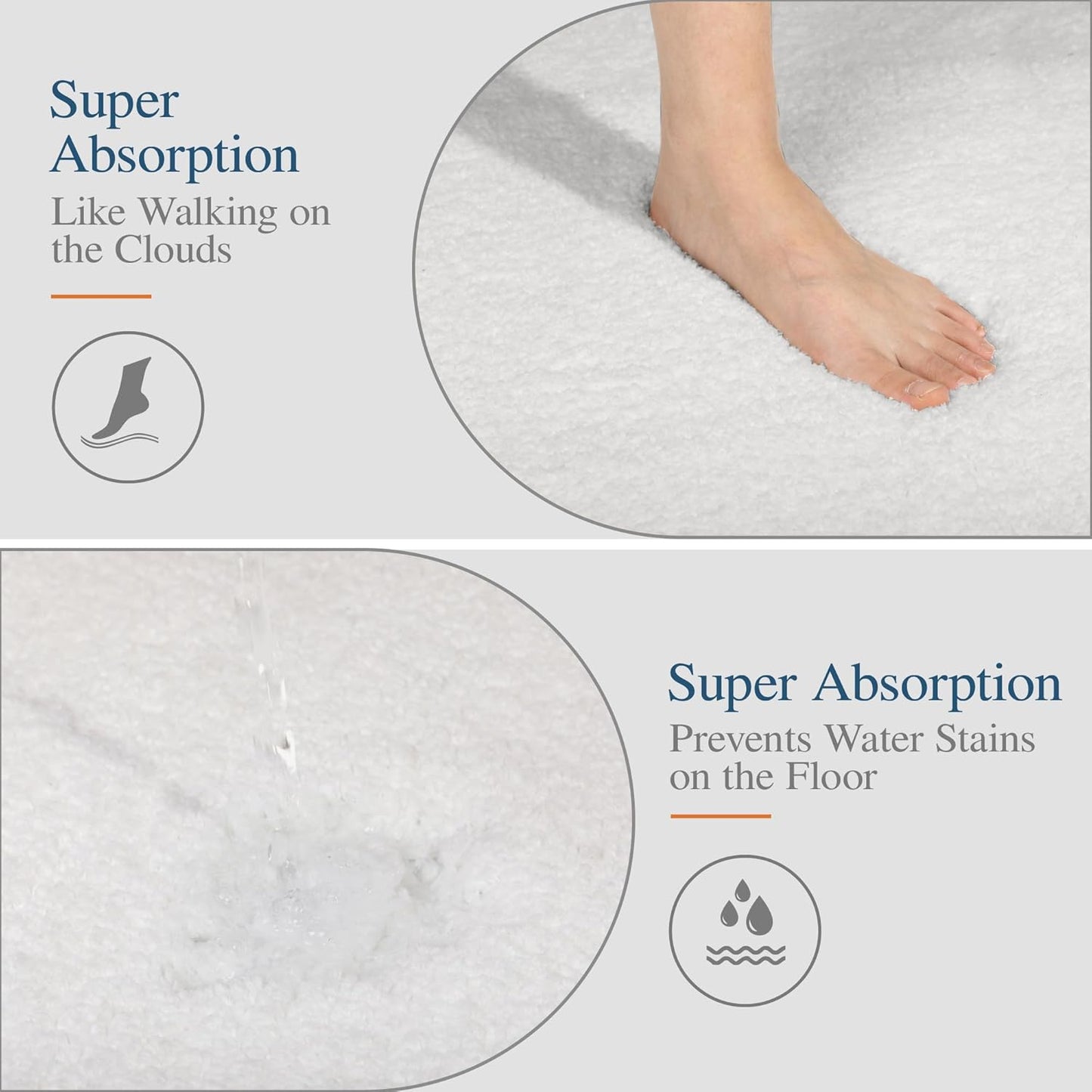 Walensee Bathroom Contour Rug (20x24, Ivory) Non Slip Bath Mat Water Absorbent Soft Microfiber Shaggy Bathroom Mat Machine Washable Bath Rug U Shape Toilet Rug