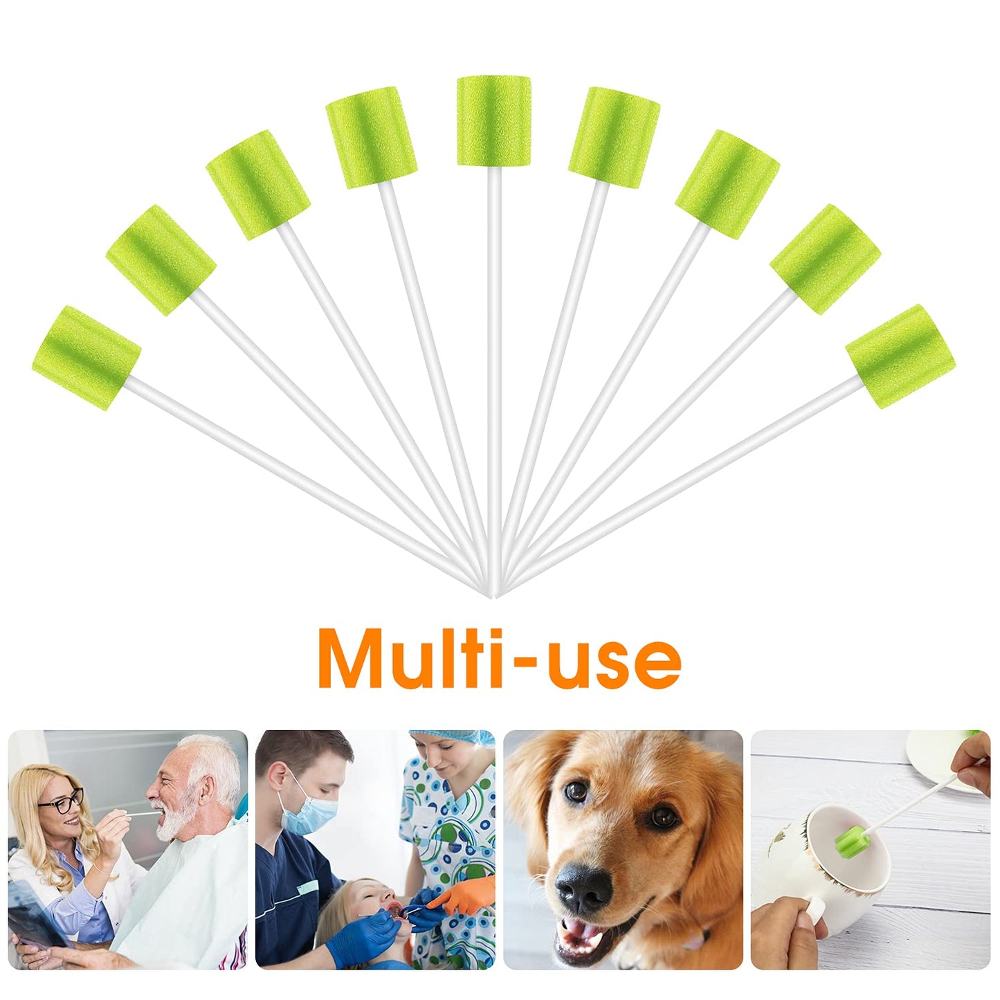 300 Pcs Oral Swabs Disposable – Longer Sterile & Unflavored Dental Sponge Swabsticks, Medical Grade, Individually Wrapped, Latex-Free for Oral Care & Mouth Cleaning (Green 300)