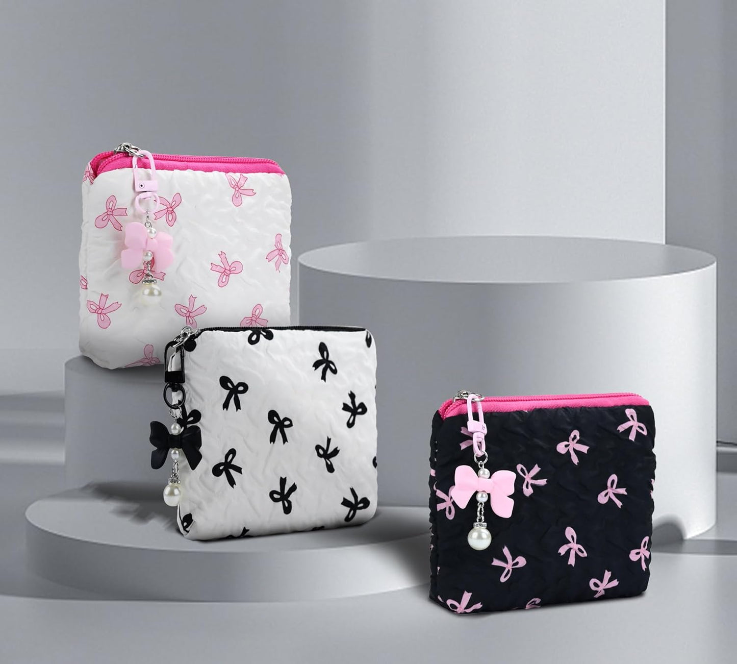 Period Bag for Women,Cute Corduroy Sanitary Napkin Storage Small Pouch with Bow Design,Sanitary Napkin Storage Bag,White