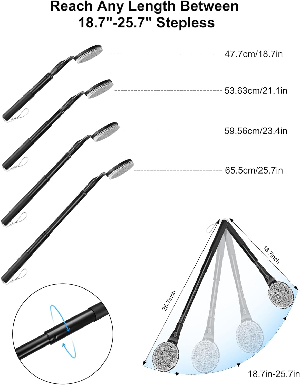 Back Scrubber Anti Slip for Shower, 25.7” Telescopic Back Bath Brush for Shower, Back Scrubber, Exfoliation and Improved Skin Health for Elderly with Limited Arm Movement, Disabled