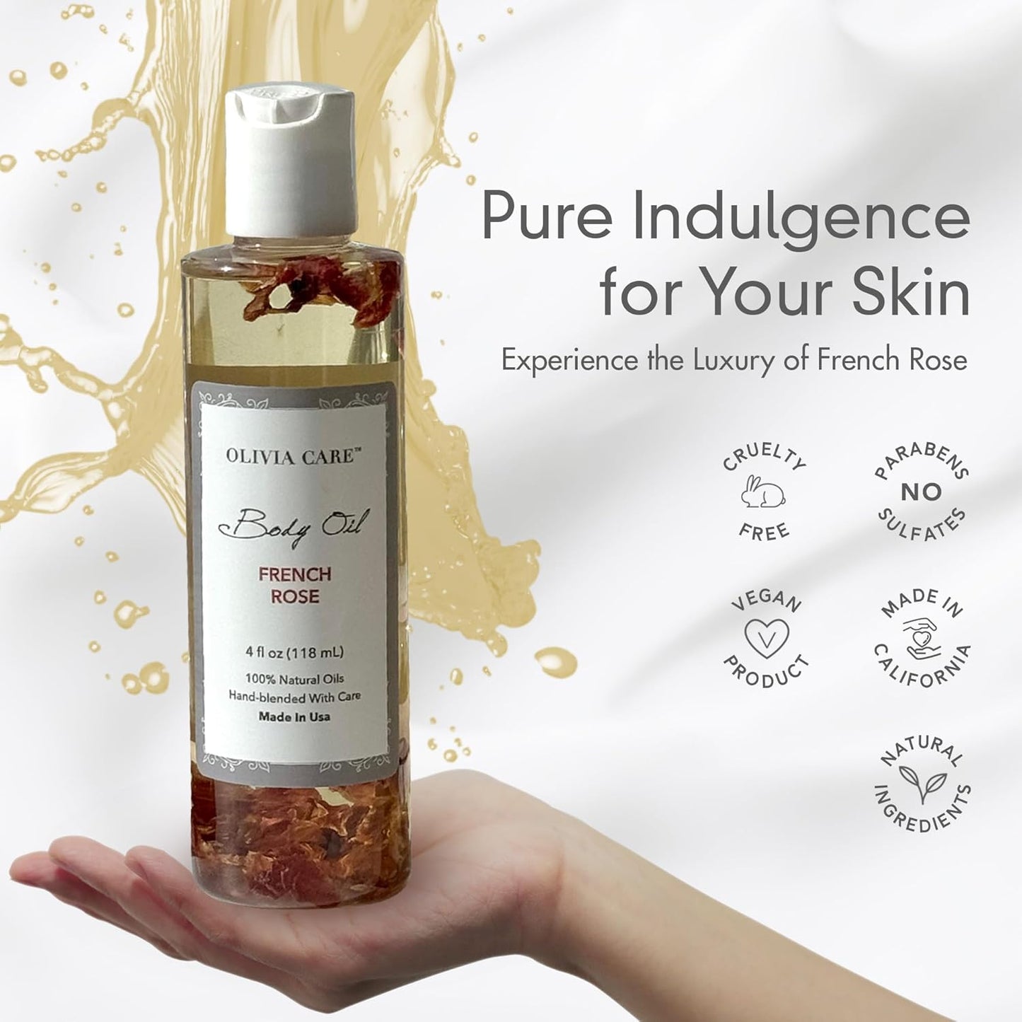 Olivia Care Body Oil - Natural Perfume Oil For Women | Hydrating & Moisturizing After Bath Oil - Infused with VITAMIN E, K & Omega Fatty Acids - Reduce Dry Skin (French Rose)