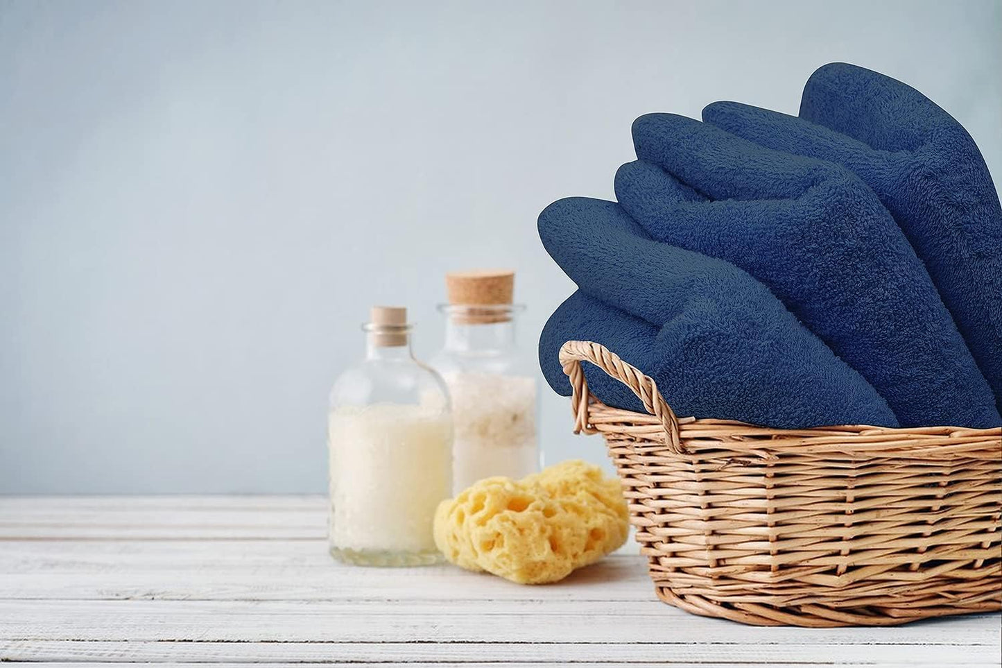 Premium Hand Towels Pack of 6 (16" x 30”) 100% Combed Ring Spun Cotton | Highly Absorbent Hand Towels Set | Ultra Soft for Home, Gym & Spa (Sky/Navy)