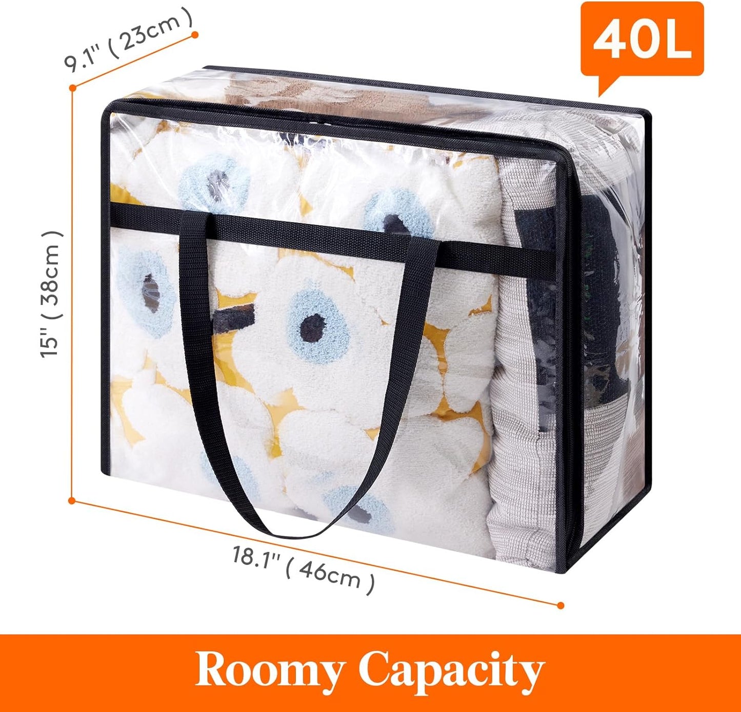 Lifewit 4 Pack Clear Clothes Storage Bags, 40L Plastic Blanket Storage Bag, Vinyl Foldable Moving Bags with Zipper, Closet Organizers and Storage Containers for Bedding, Duvet, Comforter