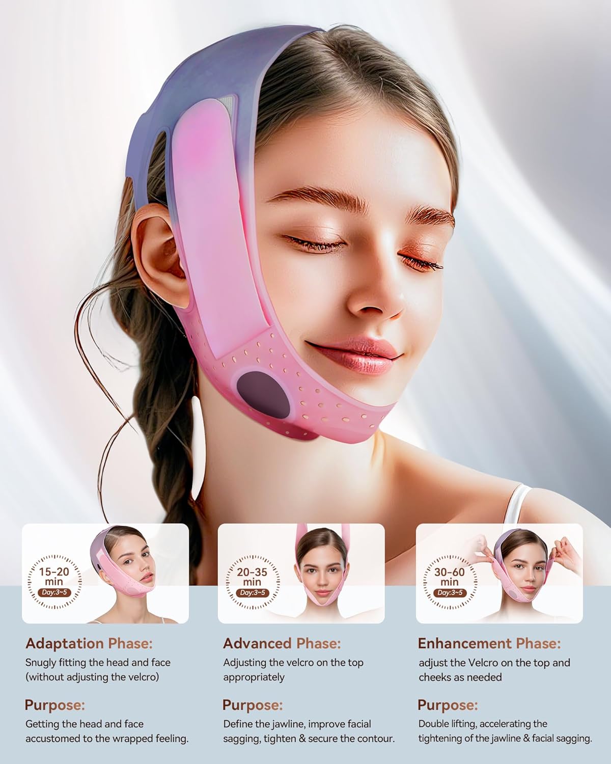 V-Line Sculpting Face Mask – Silicone Chin Strap for Jawline Tightening & Double Chin Reduction (23-27 Inches) (Rosy Mauve)