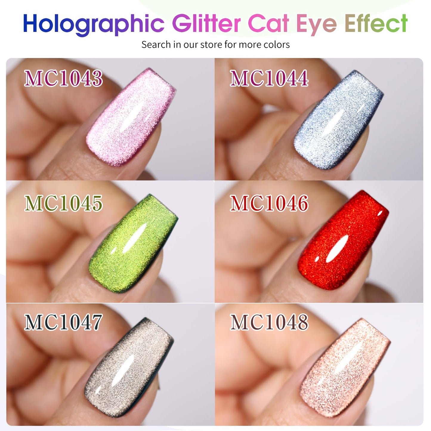 Double Rhythm 6 Colors Cat Eye Gel Polish Set Shimmer Glitter with Magnet Holographic Reflective Magnetic UV Nail Art Kit (6-Kit 26)
