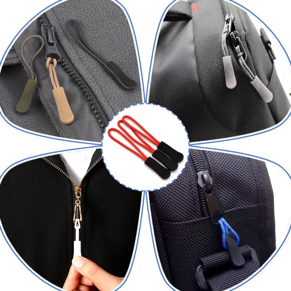 Ruidee 50 Pieces Zipper Pulls Zipper Tabs Zipper Pull Cord Extender Replacement Zipper Pulls for Backpacks, Jackets, Luggage, Purses, Handbags（Red Black）