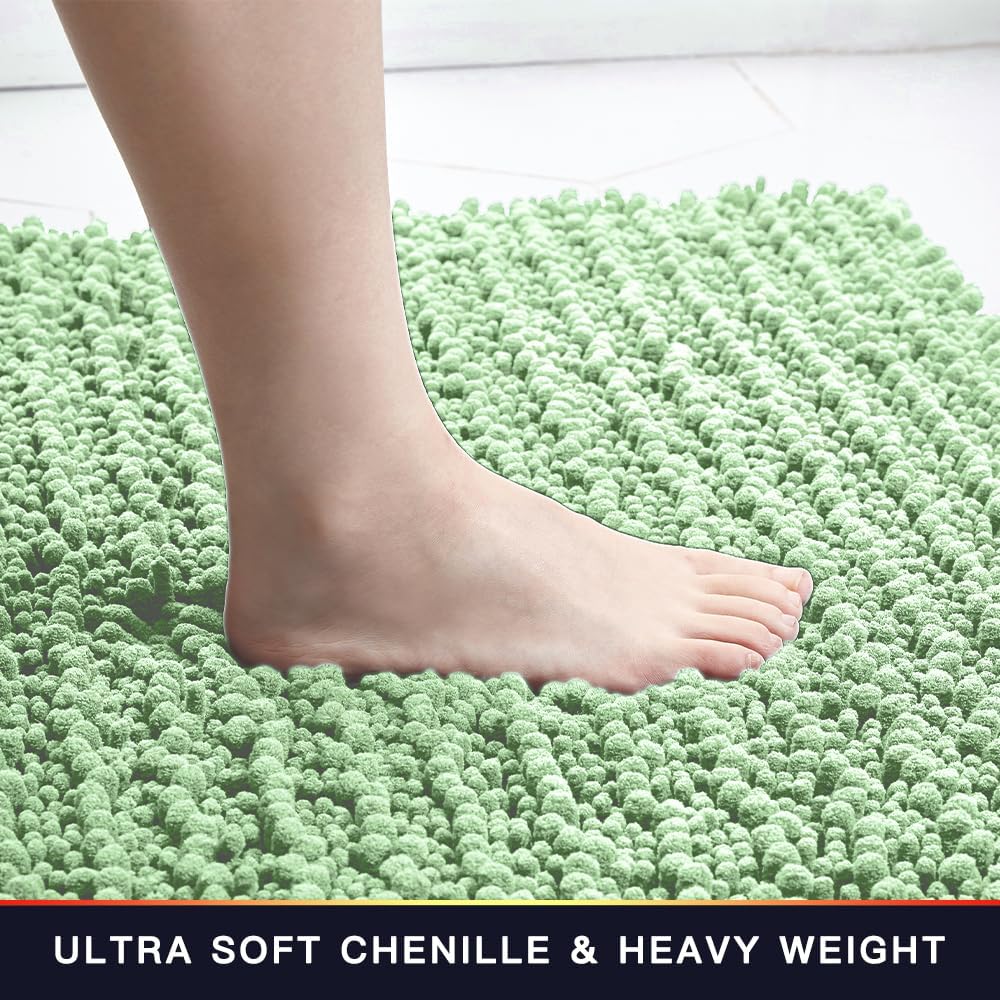 Walensee Bathroom Rug Non Slip Bath Mat (36x24 Inch Sage Green) Water Absorbent Super Soft Shaggy Chenille Machine Washable Dry Extra Thick Perfect Absorbant Best Large Plush Carpet for Shower Floor