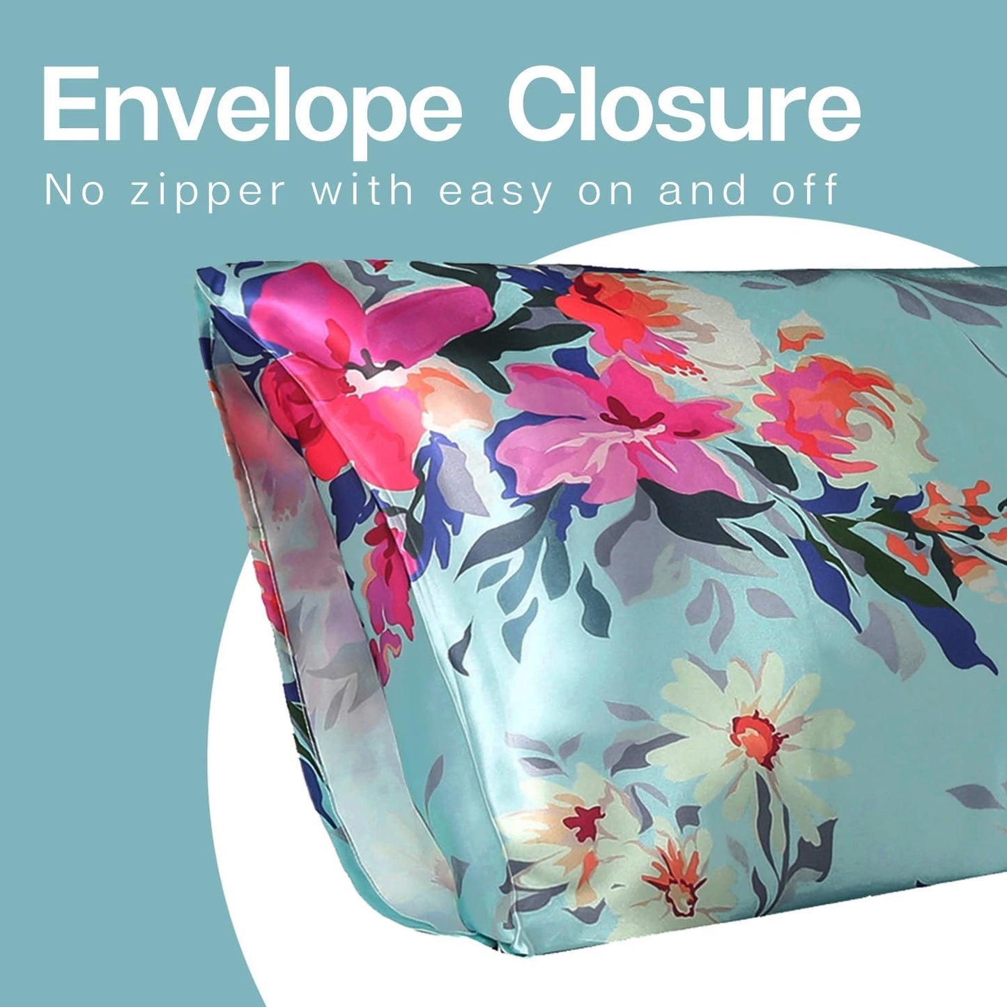 MR&HM Satin Pillowcase for Hair and Skin, Silk Satin Pillowcase 2 Pack, Standard Size Pillow Cases Set of 2, Silky Pillow Cover with Envelope Closure (20x26, Floral Green)