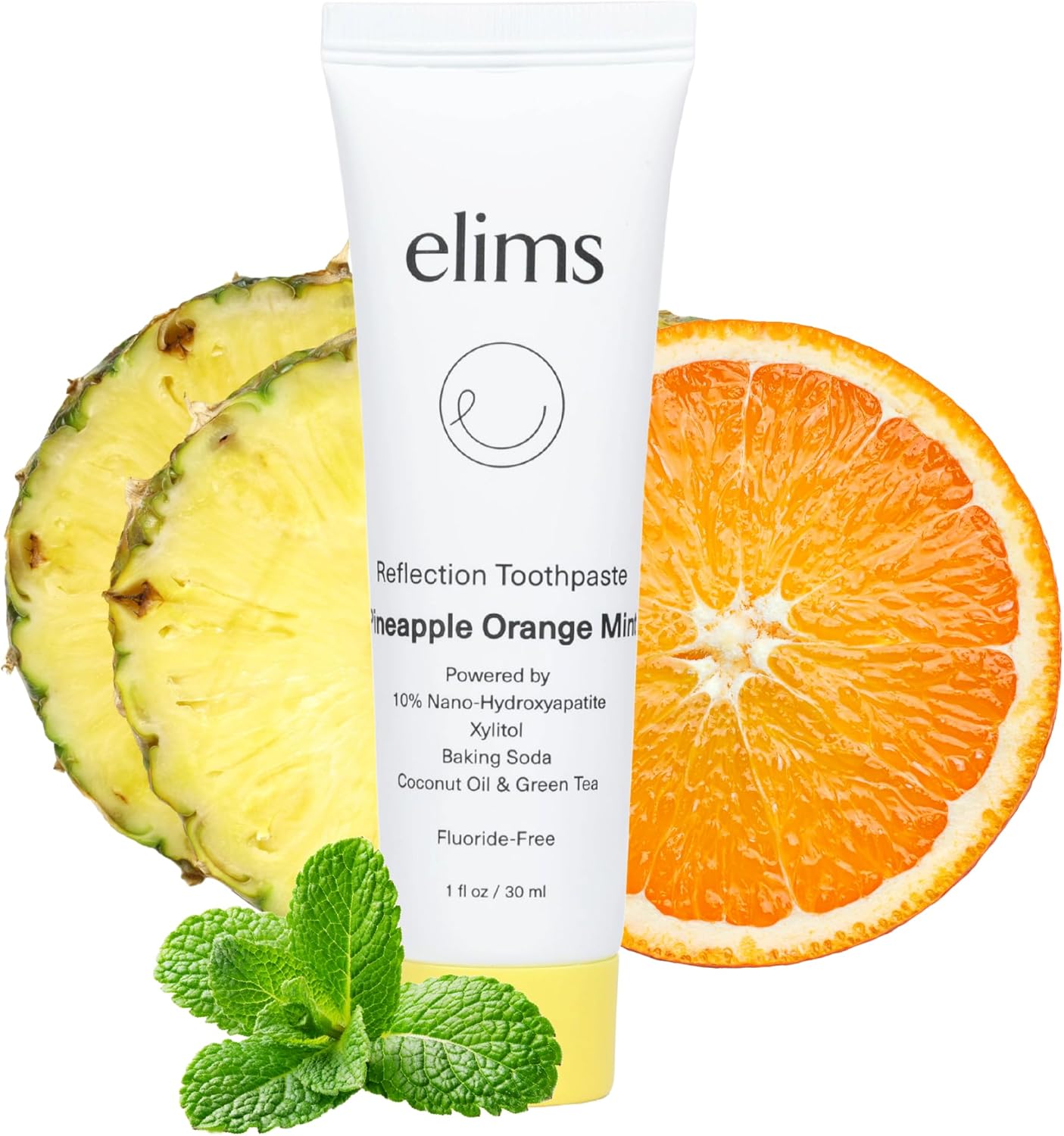 ELIMS Travel Size Nano Hydroxyapatite Toothpaste Fluoride Free - Xylitol Remineralizing Toothpaste for Whitening Sensitive Teeth - Orange Pineapple Mint Toothpaste for Adults & Kids 1oz