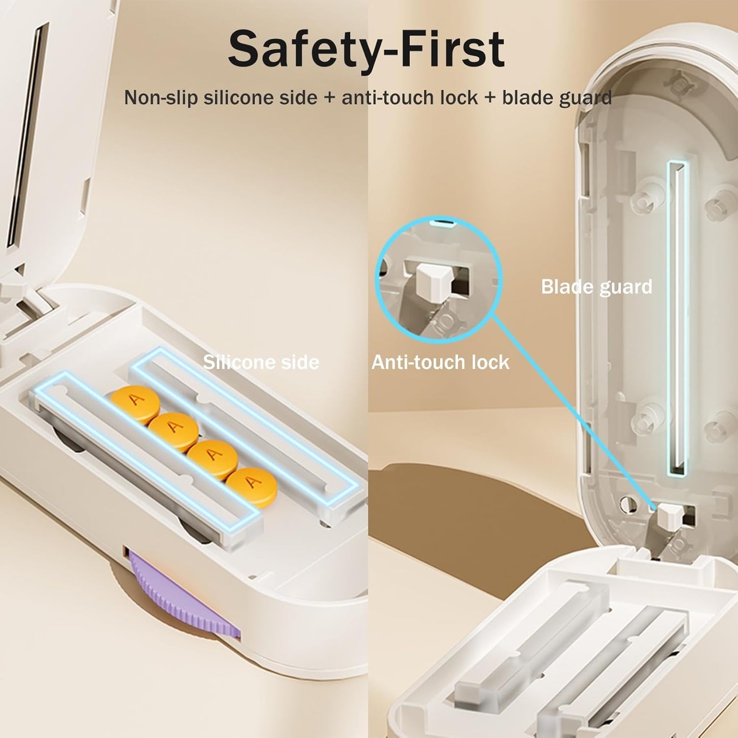 Multiple Pill Cutter - Pill Cutter Splitter for Small Tiny Large Pills Professional | Vertical Press-Down Cutting & Adjustable | Sturdy Blade & Guard | Includes Cleaning Brush (Purple)