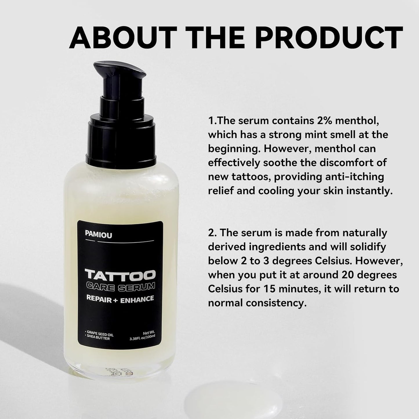 Tattoo Aftercare Serum & Moisturizer For Fresh Tattoo Care, New Tattoo Skin Repair & Anti-Itch, 48% Grape Seed Oil, Tattoo Supplies with Naturally Derived Ingredients, Petroleum Free -3.38 Fl Oz