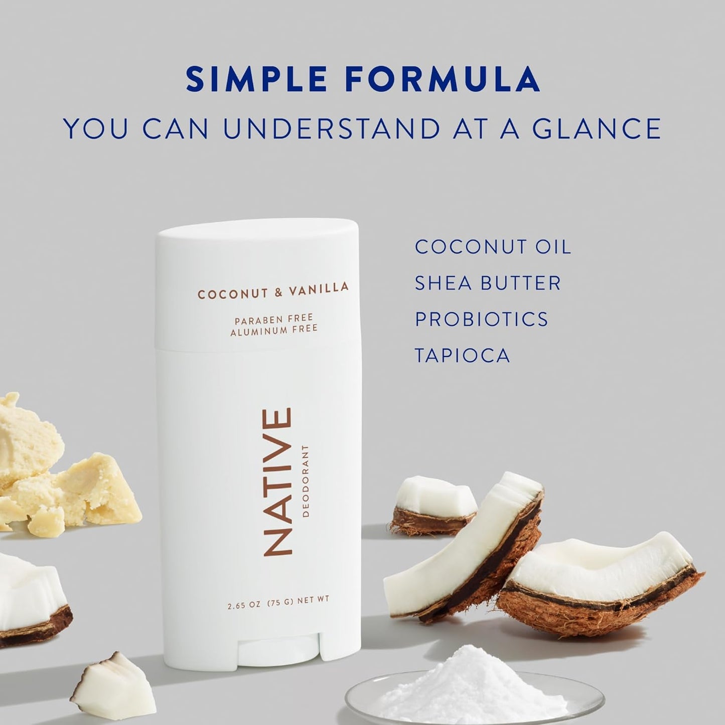 Native Aluminum-Free Clean Deodorant Natural Derived Ingredients, 72HR odor control | Deodorant for Women and Men, Baking Soda, Coconut Oil, Shea Butter | Coconut & Vanilla, 3 pack