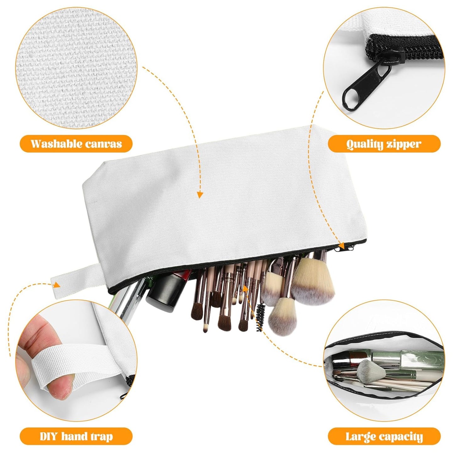 Saintrygo 30 Pcs Makeup Bag Travel Canvas Cosmetic Bag Bulk Multipurpose Small Makeup Pouch for Purse Portable Blank Zipper Toiletry Organizer DIY for Women Assorted Color(White,9.8 x 5 x 2 Inch)