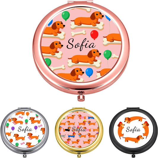 Custom Compact Mirror with Name - Personalized Flip Makeup Travel Pocket Mirror Gift for Women Bridesmaids Wedding Birthday (Dogs)