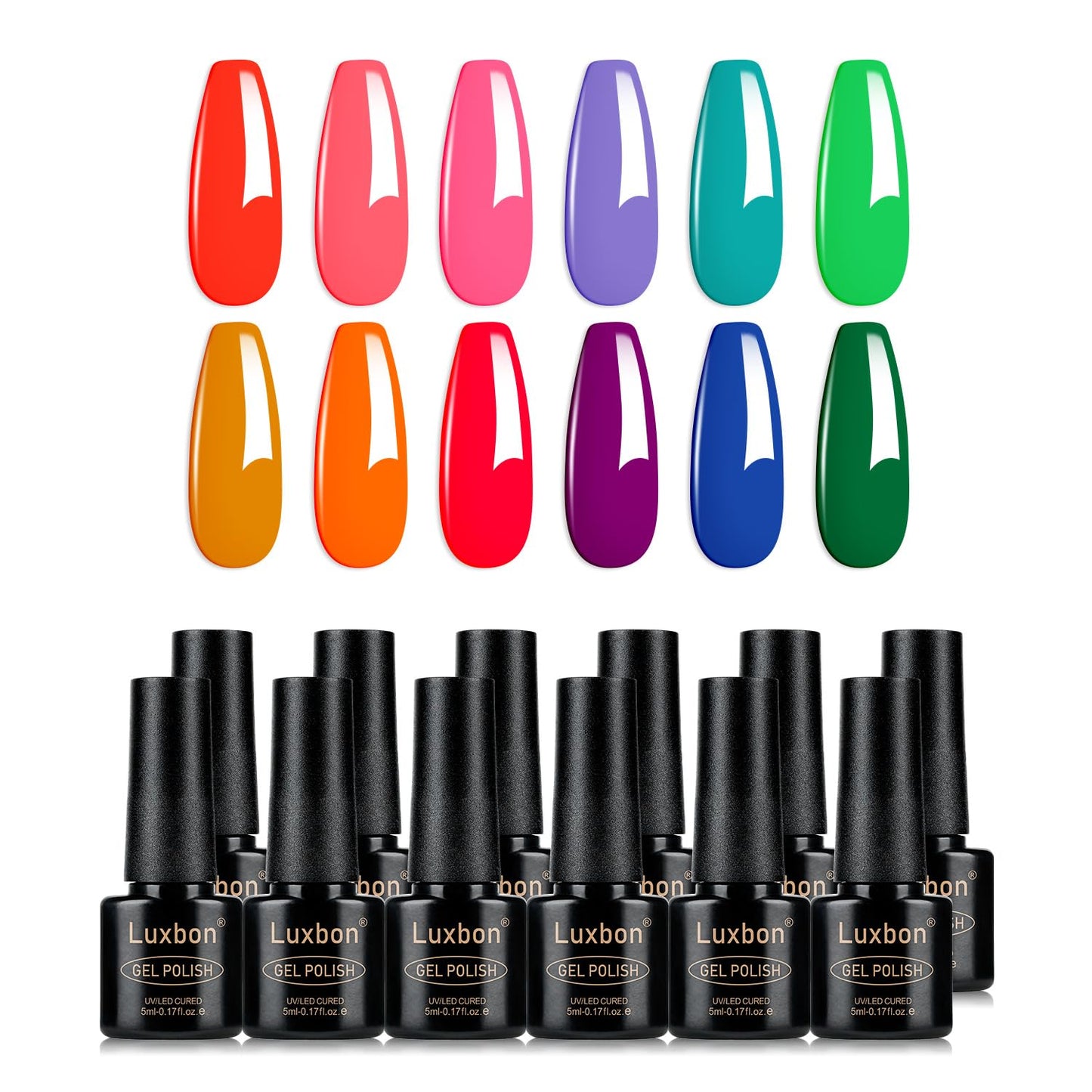Luxbon 12 pcs Gel Nail Polish Set - Summer Color Set Long Lasting Gel Polish, uv led Soak Off Nail Art Designs Manicure Kit 006