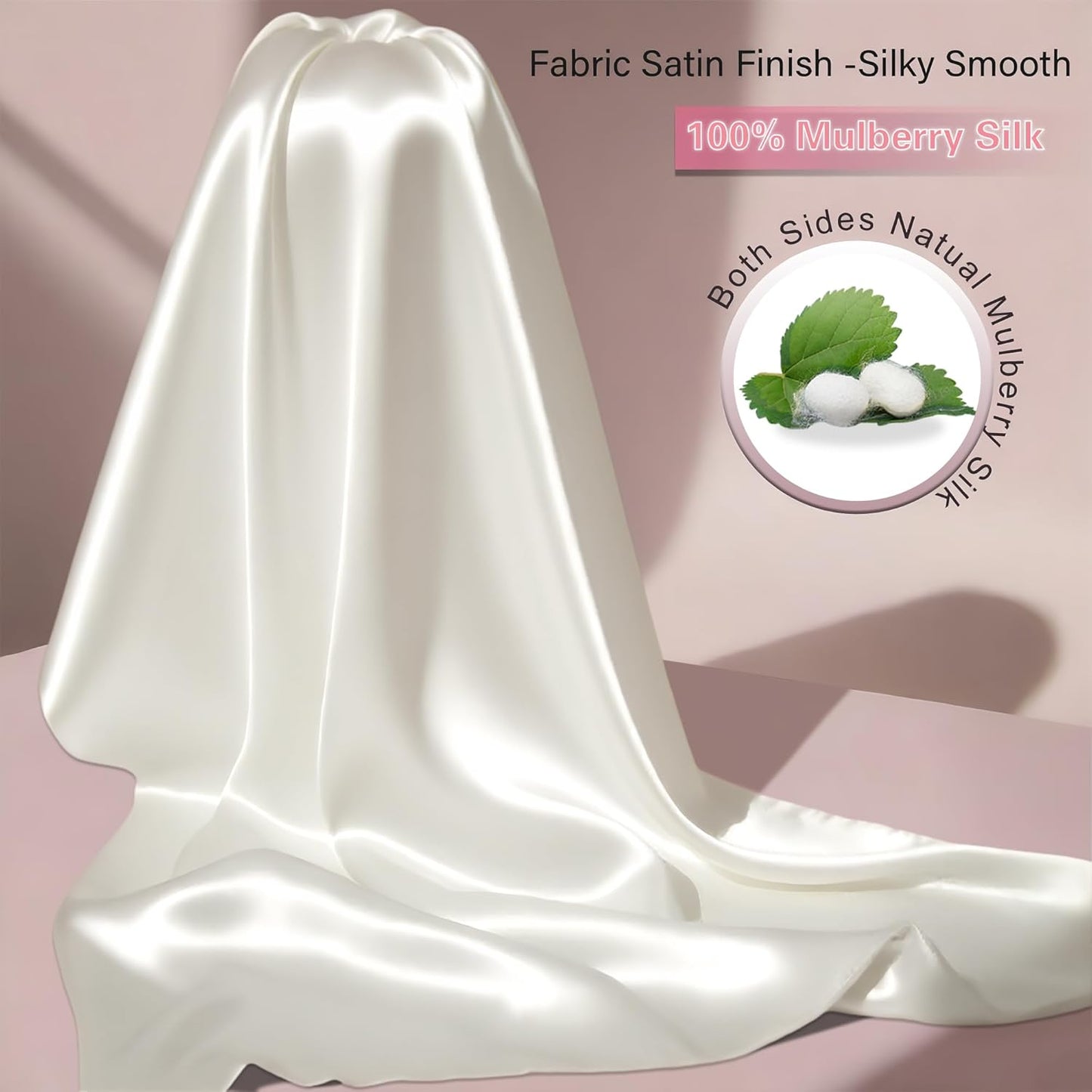 Mulberry Silk Pillow Cases with Zipper, Ultra Smooth Soft Breathable Cooling Pillow Cases for Hot Sleepers, Silk Satin Pillowcase for Hair and Skin, Gifts for Women (Ivory, Standard Size, 1 Pack)