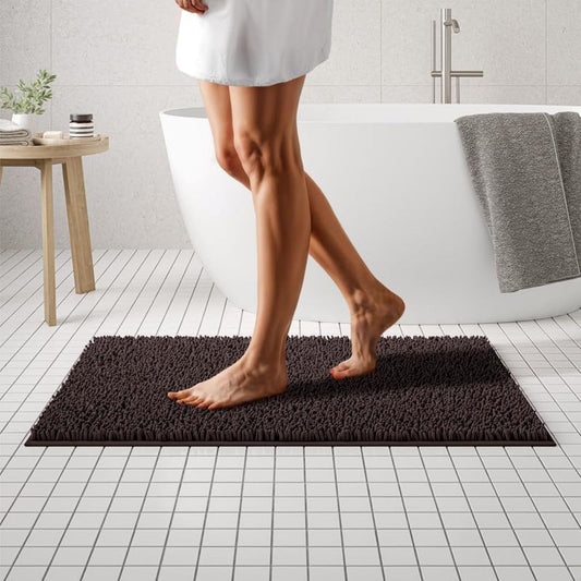 MAYSHINE Plush Shaggy Chenille Bath Mat | Extra Soft, Super Absorbent, Non-Slip Bathroom Rug | Fluffy Microfiber, Area Rug Sets for Bathroom Floor, Kitchen, Living Room | 39"x24" | Brown
