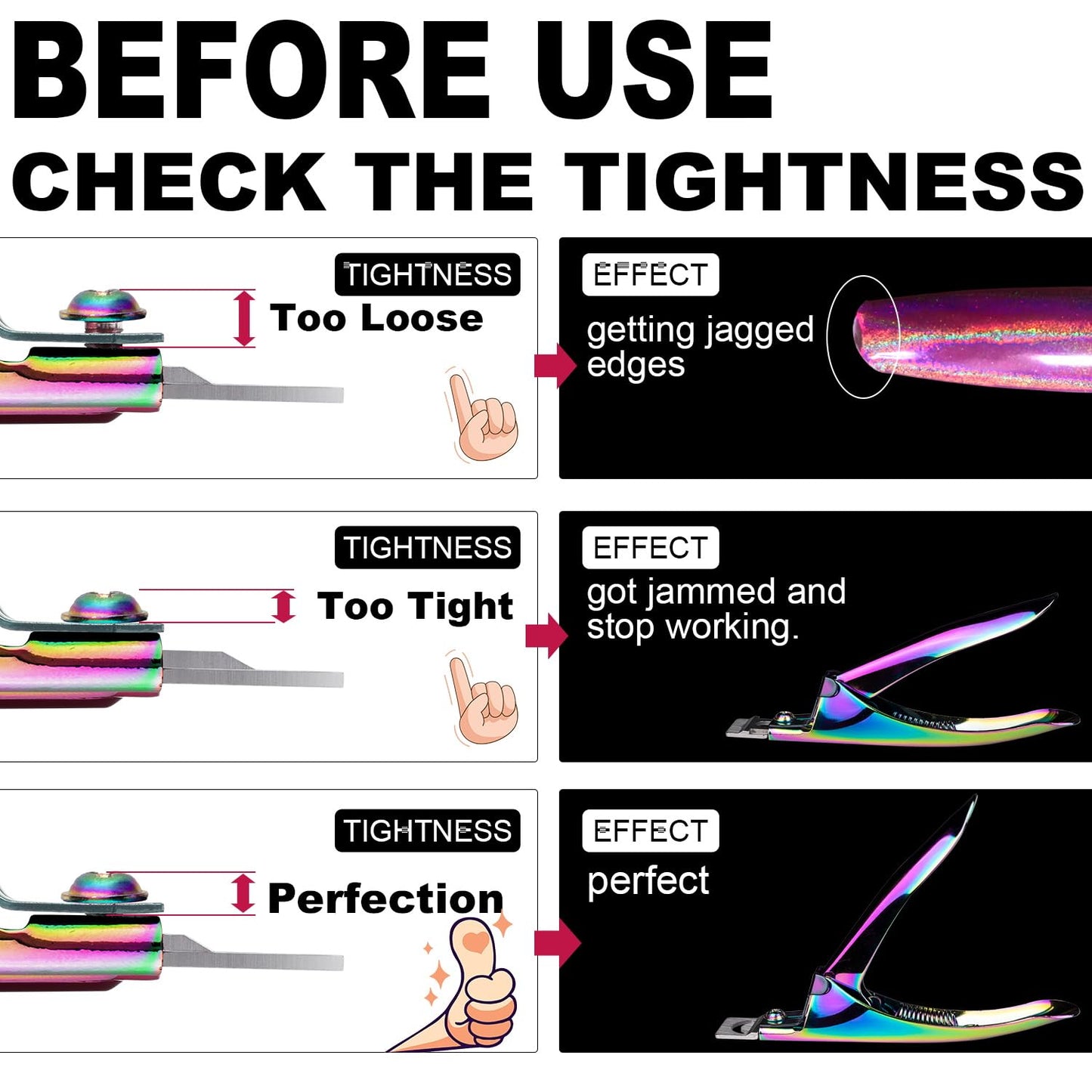 Chameleon Premium Adjustable Nail Clippers with Magnets Sizers for Acrylic Nails, Stainless Steel Nail Cutter Trimmer for Artificial Fake False Tips Manicure Sharp Blade Clip Tool for Salon Beauty