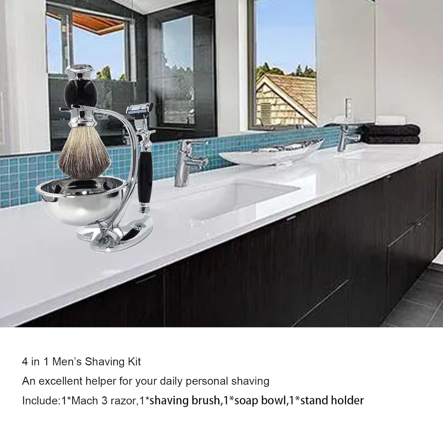 Shaving Kit for Men,Grooming Set includes Wet Manual Mach 3 Razor,Honey Soft Pure Badger Hair Shaving Brush,Heart Shape Stand Holder and Shaving Soap Bowl,Birthday Christmas Gift Set