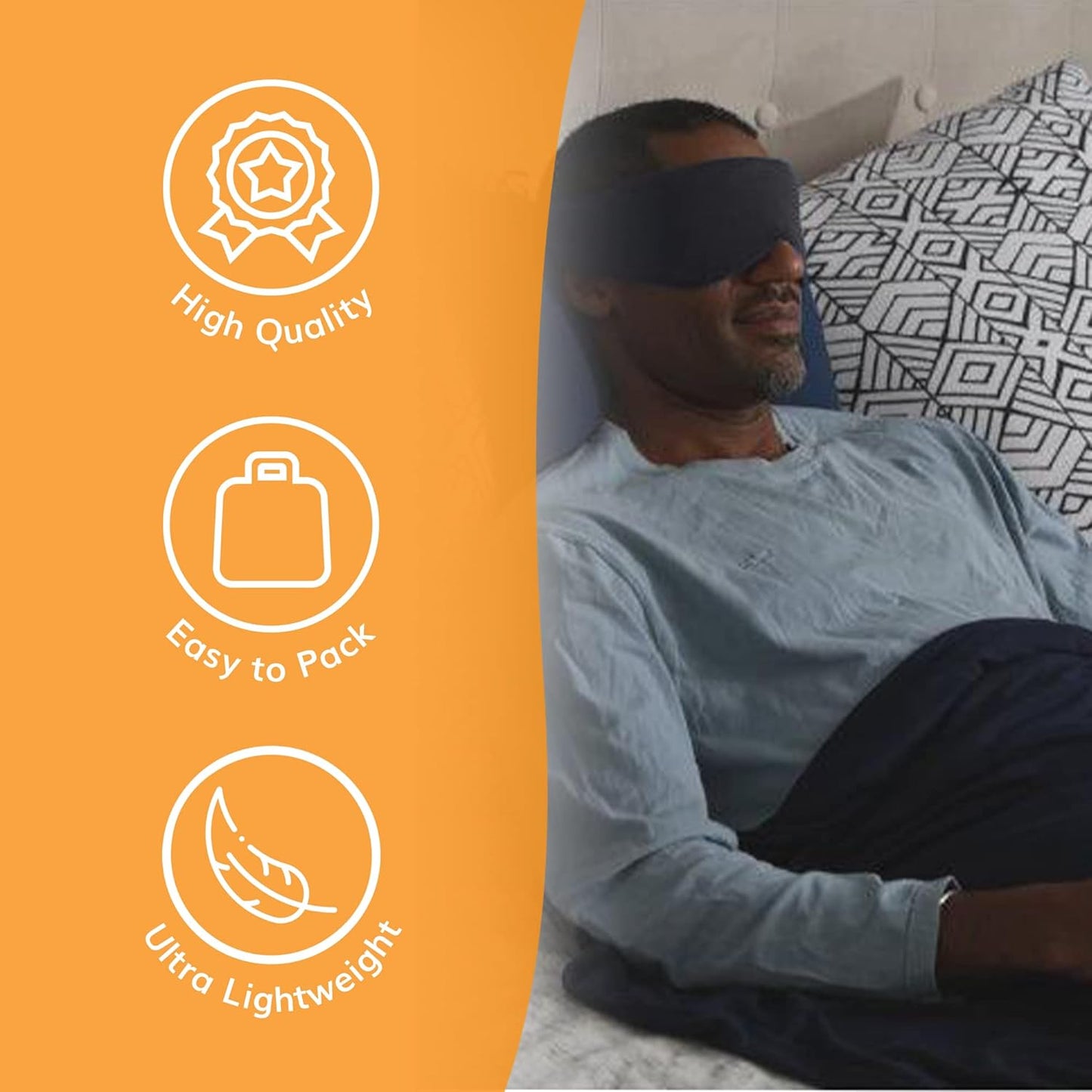 Happyluxe Escape Sleep Mask - Buttery Soft Airplane Eye Mask for Sleeping or Napping in Bed. Machine Washable. - Jet Black, Made in USA