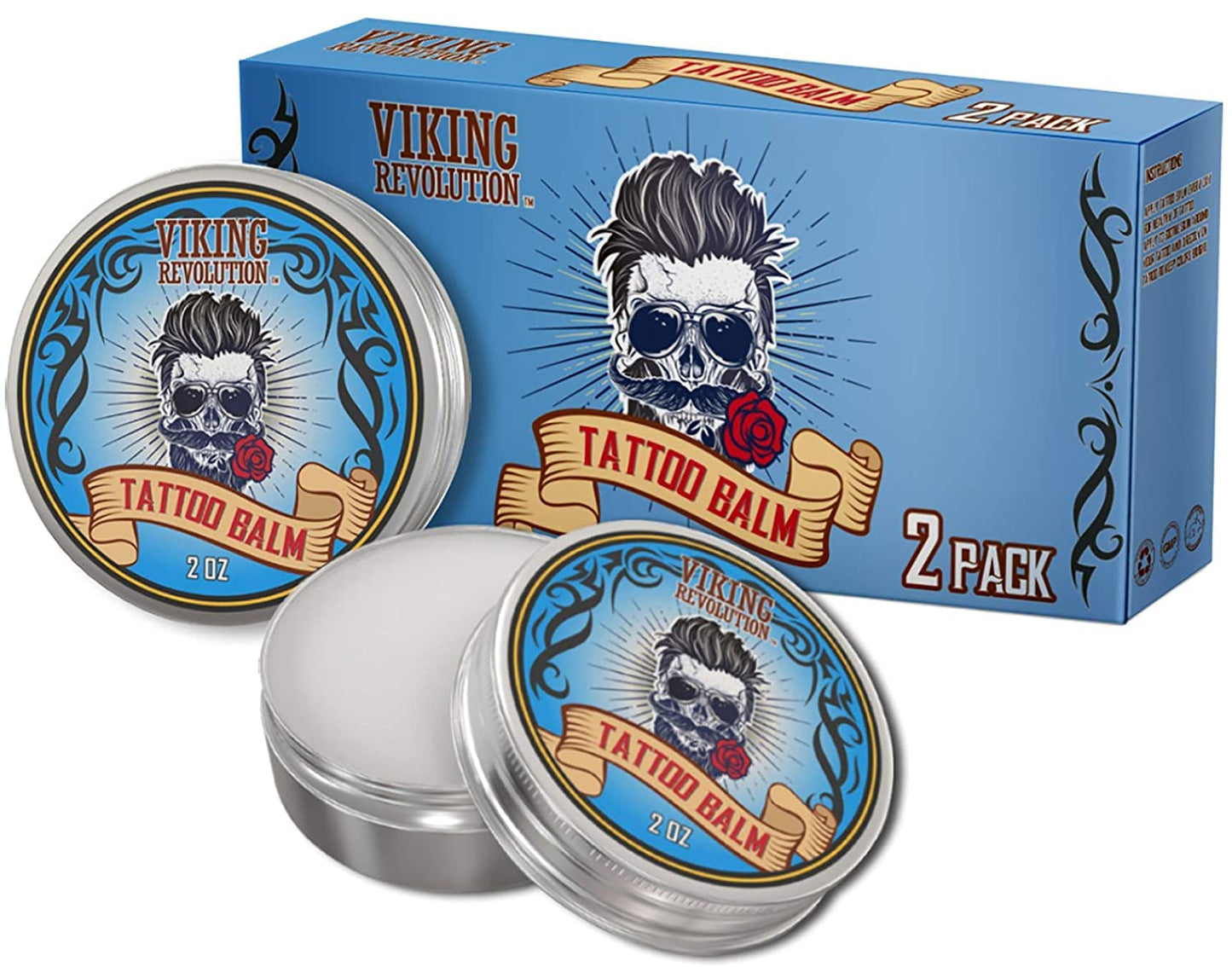 Viking Revolution Tattoo Care Balm for Before, During & Post Tattoo – Safe, Natural Tattoo Aftercare Cream – Moisturizing Lotion to Promote Skin Moisture (2oz, 2 Pack)