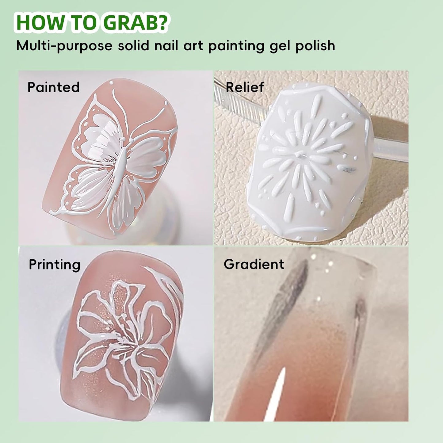 Gradient Painting Gel Nail Polish Set, 9 Colors Pink Purple Green Yellow Ombre Gel Nail Polish with 50pcs Nail Sponges 4 Claws Grabber Brush Sponge Pat Solid Nail Art Paiting Gel Polish Natural French