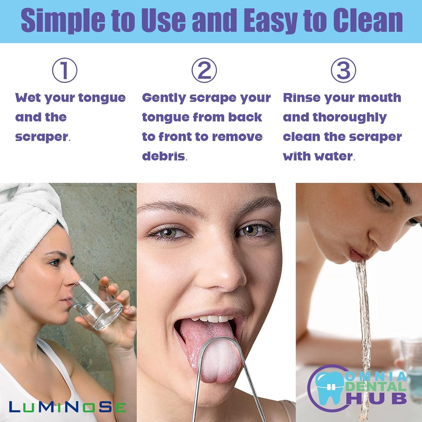 3PCs Medical Grade Tongue Scraper by Omnia One | Stainless Steel Tongue Cleaner, Metal Tongue Scraper with Travel Bag | Tongue Scrubber for Bad Breath, Boost Oral Hygiene