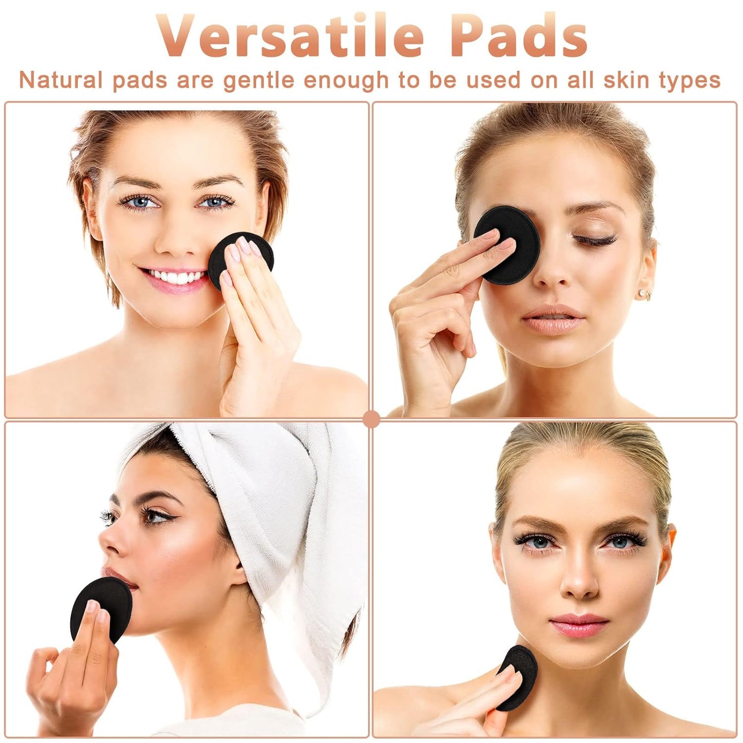 Foaincore 40 Pcs Reusable Makeup Remover Pads with Mesh Laundry Bag Washable Bamboo Cotton Rounds Soft Reusable Face Pad for Toner Skin Types with Bamboo Holder(Black)