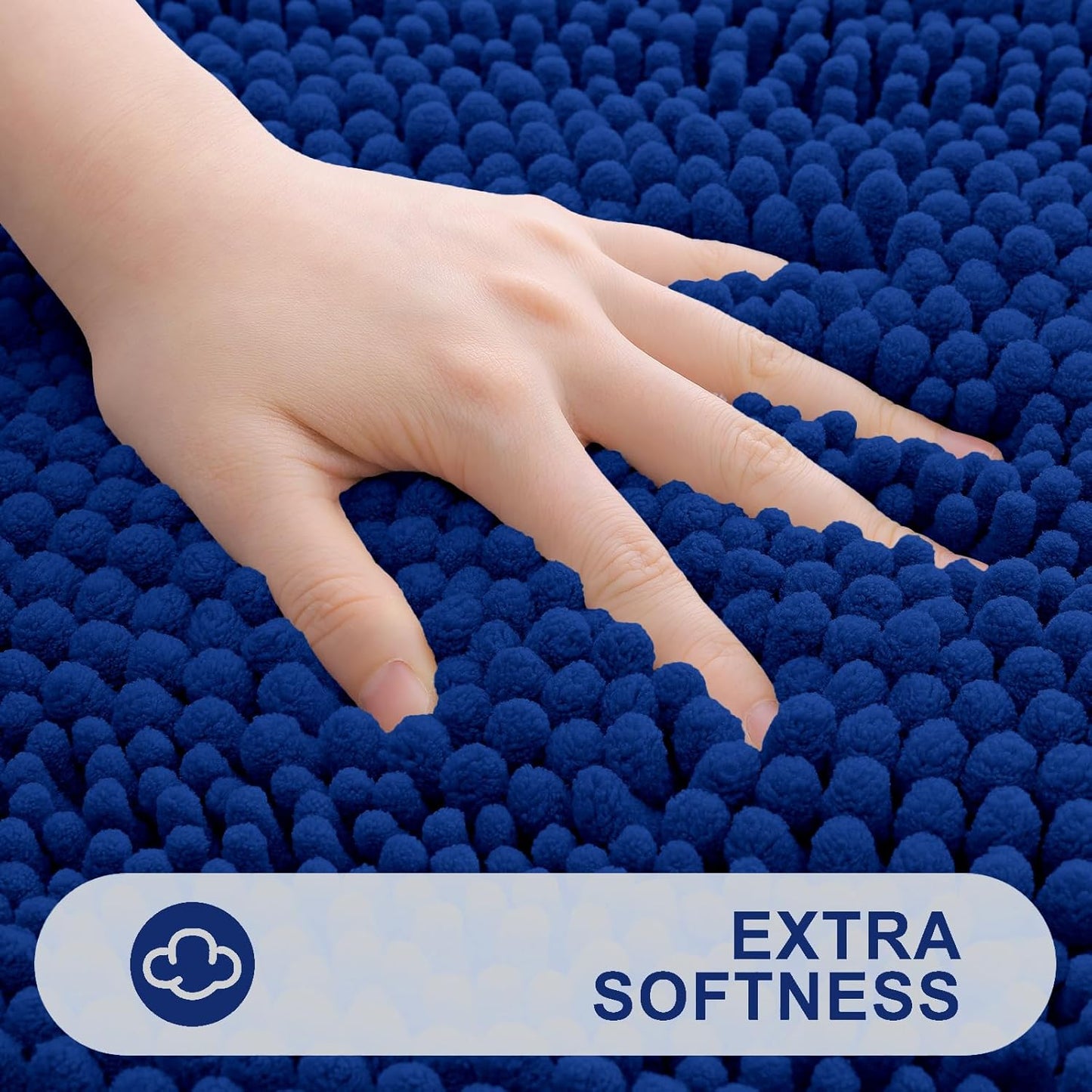 Grandaily Chenille Striped Bathroom Rugs 24x16, Extra Thick and Absorbent Bath Mats, Non-Slip Soft Plush Shaggy Shower Carpet, Machine Wash Dry, Bath Rug for Bathroom, (Small, Royal Blue)