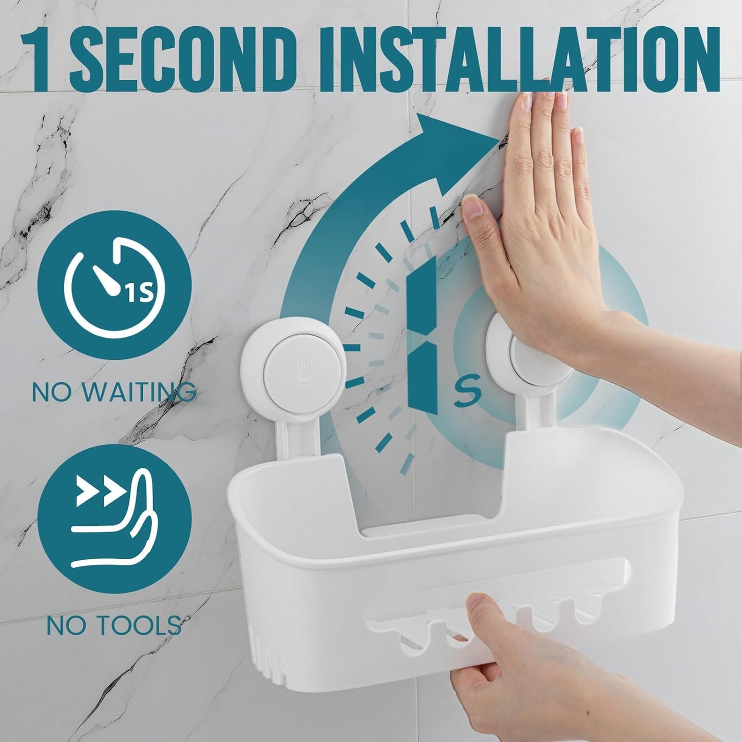 TAILI Shower Caddy Suction Cup 2 Pack, Heavy Duty Bathroom Organizer, Removable Shelves for Inside Shower, Shampoo, Waterproof Suction Plastic Storage for Bathroom Accessories Holder, White