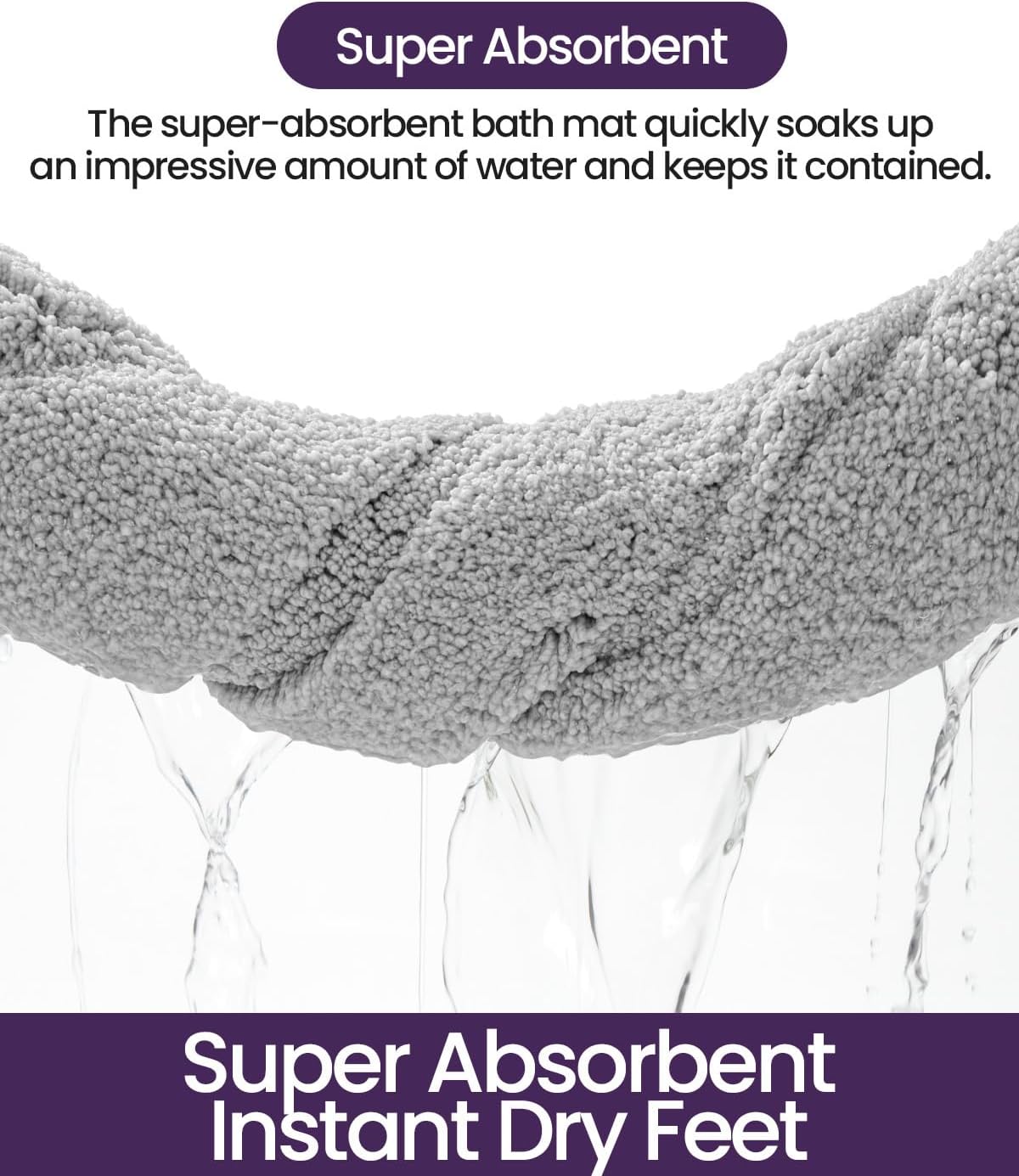 DEXI Bathroom Rugs 43x24, Washable Non Slip Bath Mat for Shower Floor, Absorbent Quick Dry Bathmat with Rubber Backing, Ultra Soft Plush Carpet for Tub, Light Grey