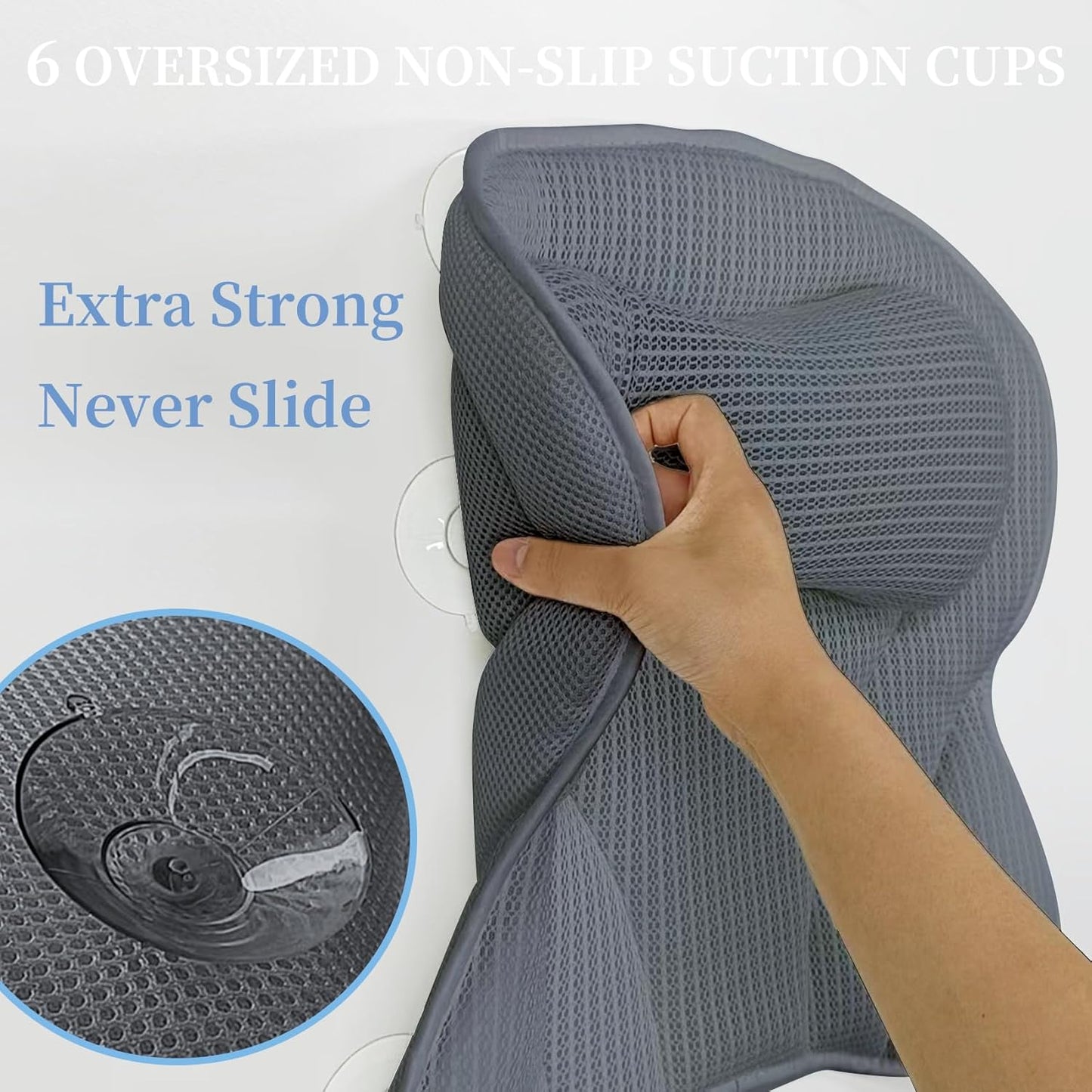 Bath Pillows for Tub, Soft 5D Air Mesh Bath Pillow Luxury Bathtub Pillow with 6 Non Slip Suction Cups, Bathtub Accessories for Women and Men (Grey)